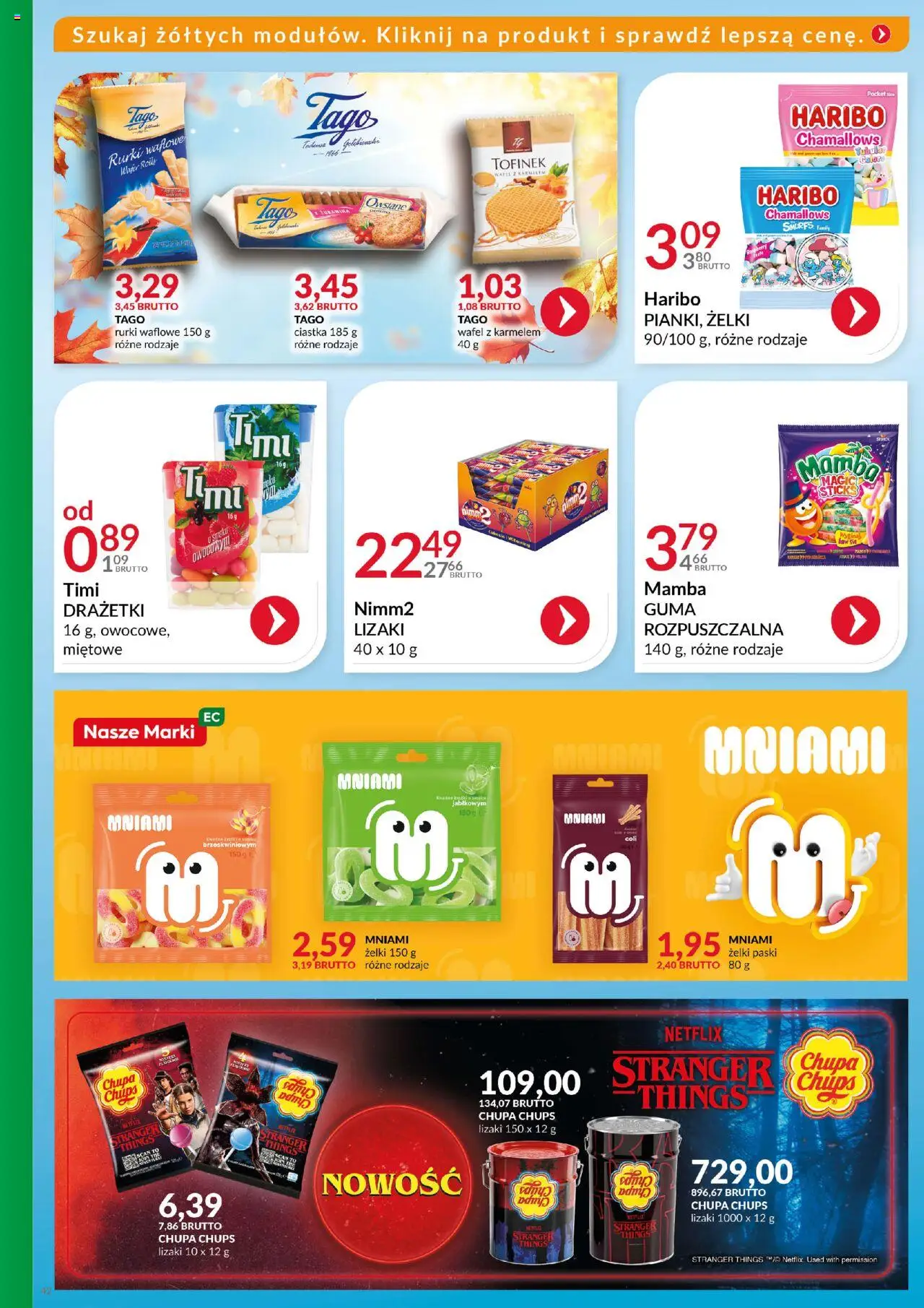 Eurocash Gazetka - Katalog Artykułów Spożywczych od 21.09.2025 | Strona: 42 | Produkty: Żelki, Lizaki, Ciastka, Rurki waflowe