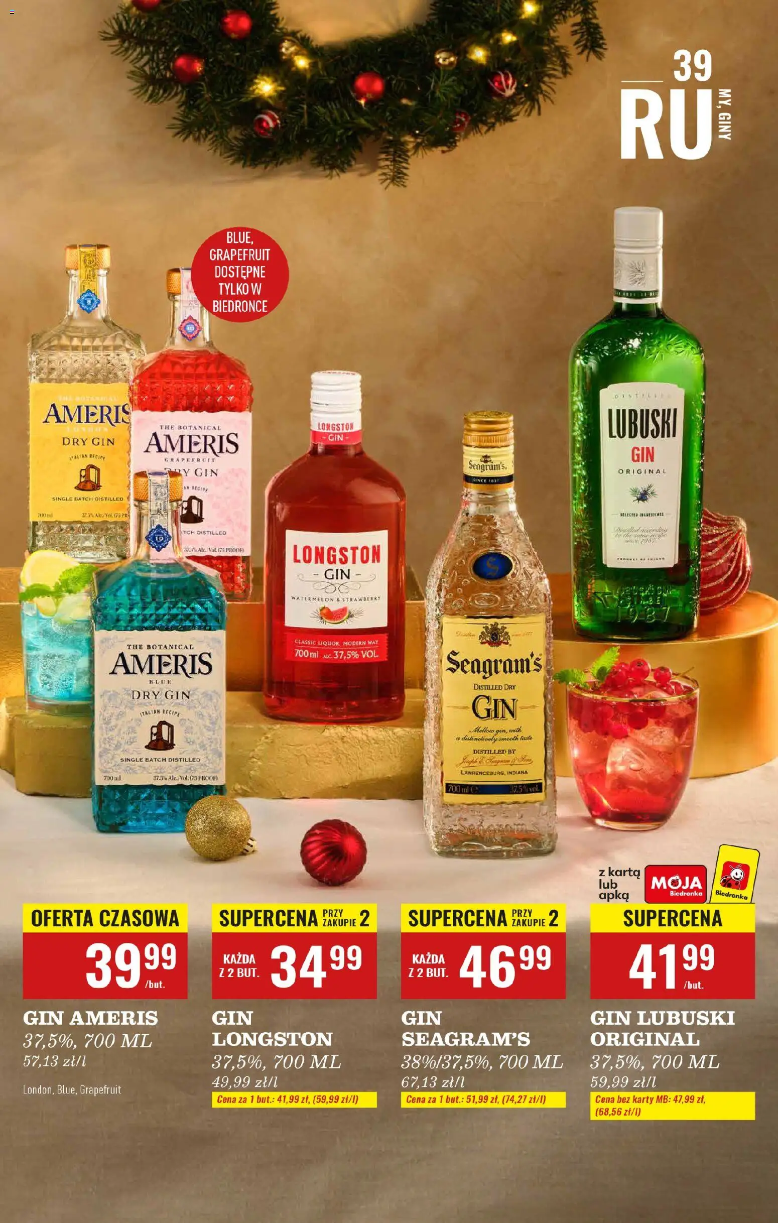 Biedronka gazetka - Czas na toast od 01.12.2025 | Strona: 44 | Produkty: Karta, Gin Seagram's, Gin Lubuski, Gin