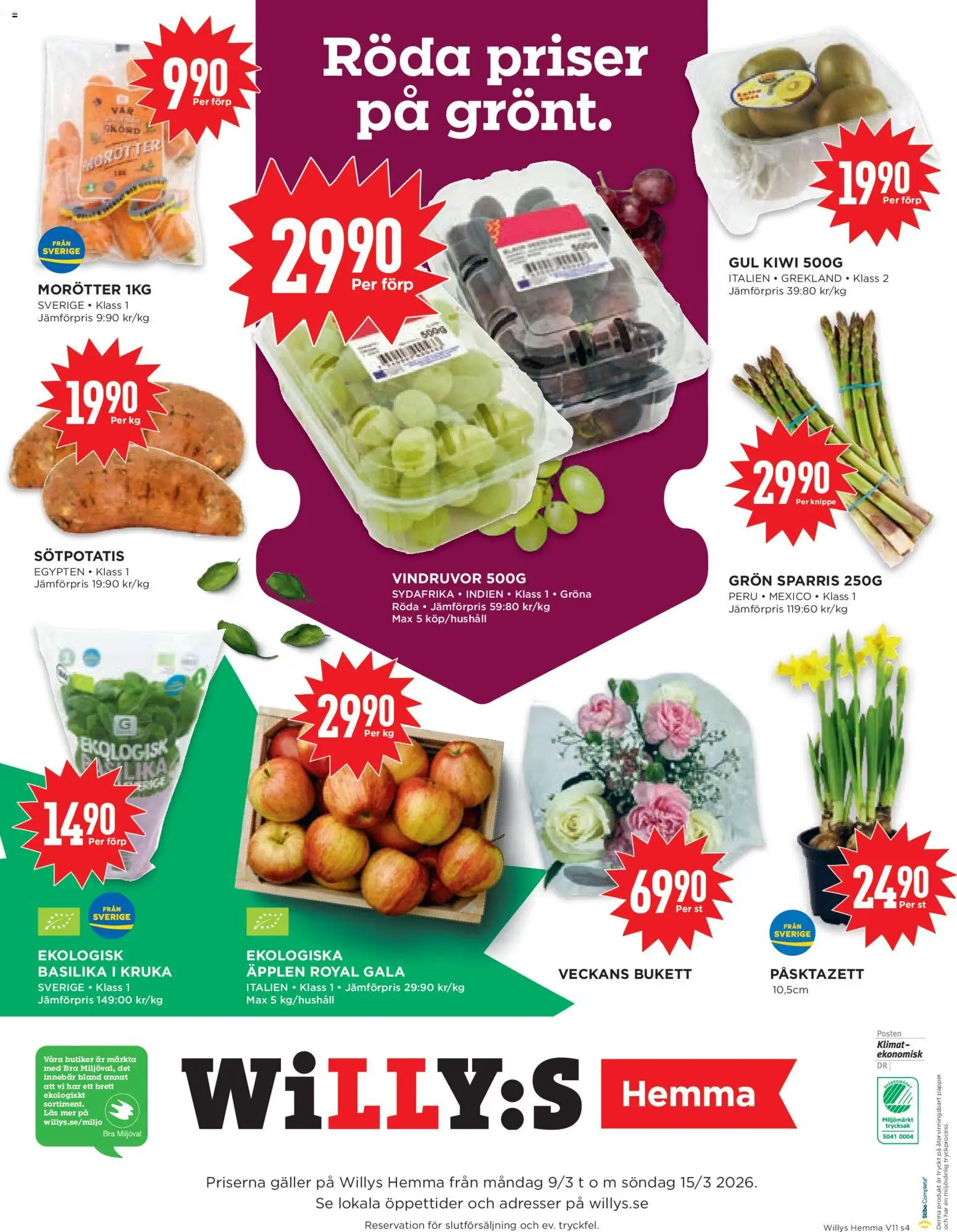 Willys reklamblad aktuell från 09.03.2026 | Sida: 4 | Produkter: Vindruvor, Galler, Äpplen, Papper