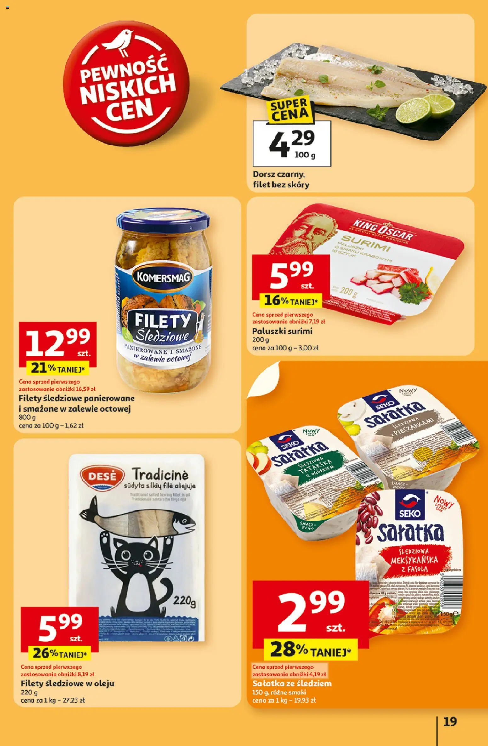 Auchan Gazetka - Pewność niskich cen Hipermarket od 30.10.2025 | Strona: 19 | Produkty: Surimi, Dorsz, Paluszki, Sałatka