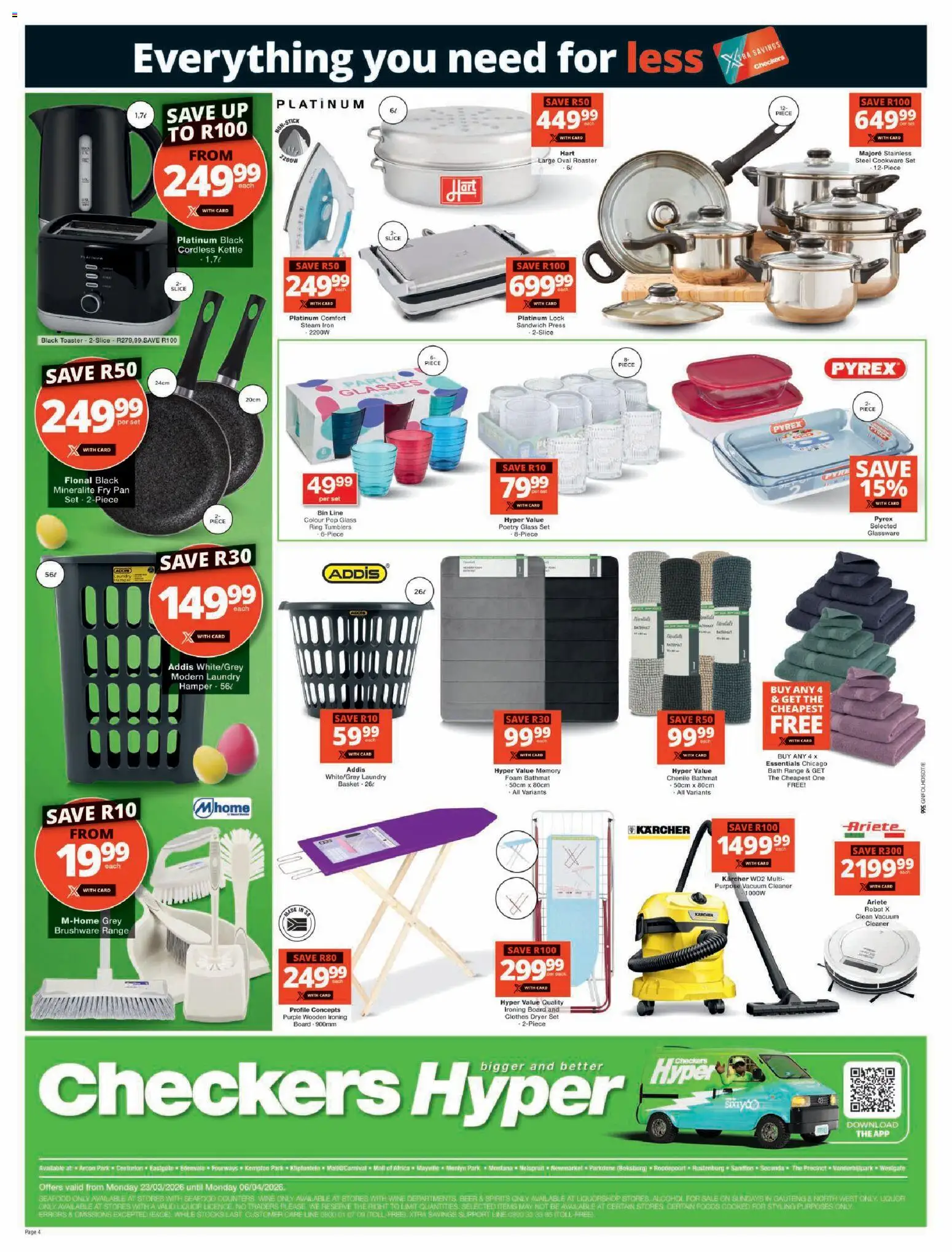 New Checkers catalogue – valid from 23.03.2026 | Page: 4 | Products: Ironing board, Glass set, Beer, Foam