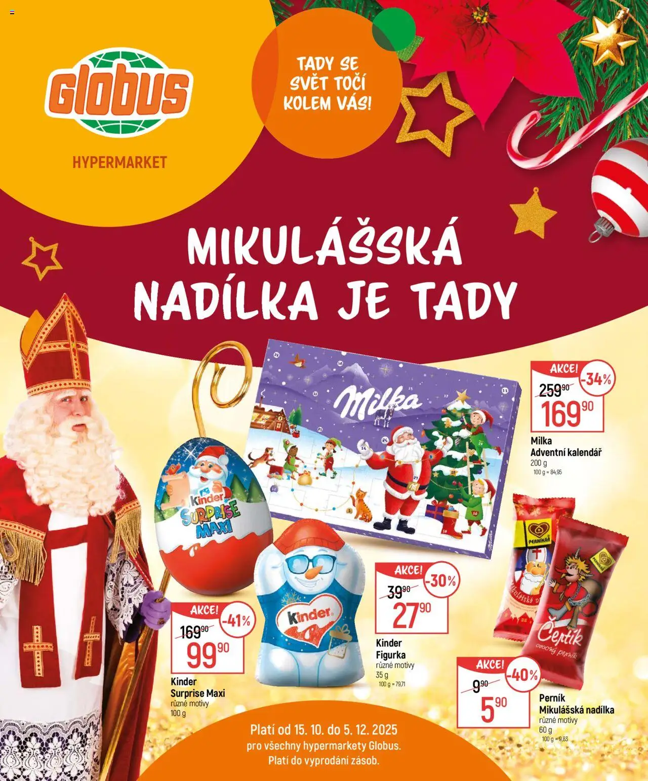Globus leták - Mikuláš od 15.10.2025 | Strana: 1 | Produkty: Globus, Perník, Adventní kalendář, Kalendář