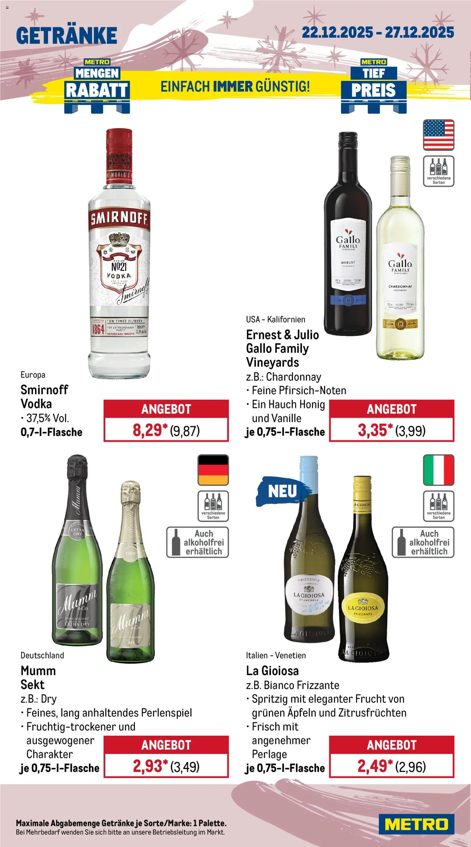 Metro Prospekt 	 – gültig ab 22.12.2025 | Seite: 16 | Produkte: Sekt, Merlot, Smirnoff, Vodka