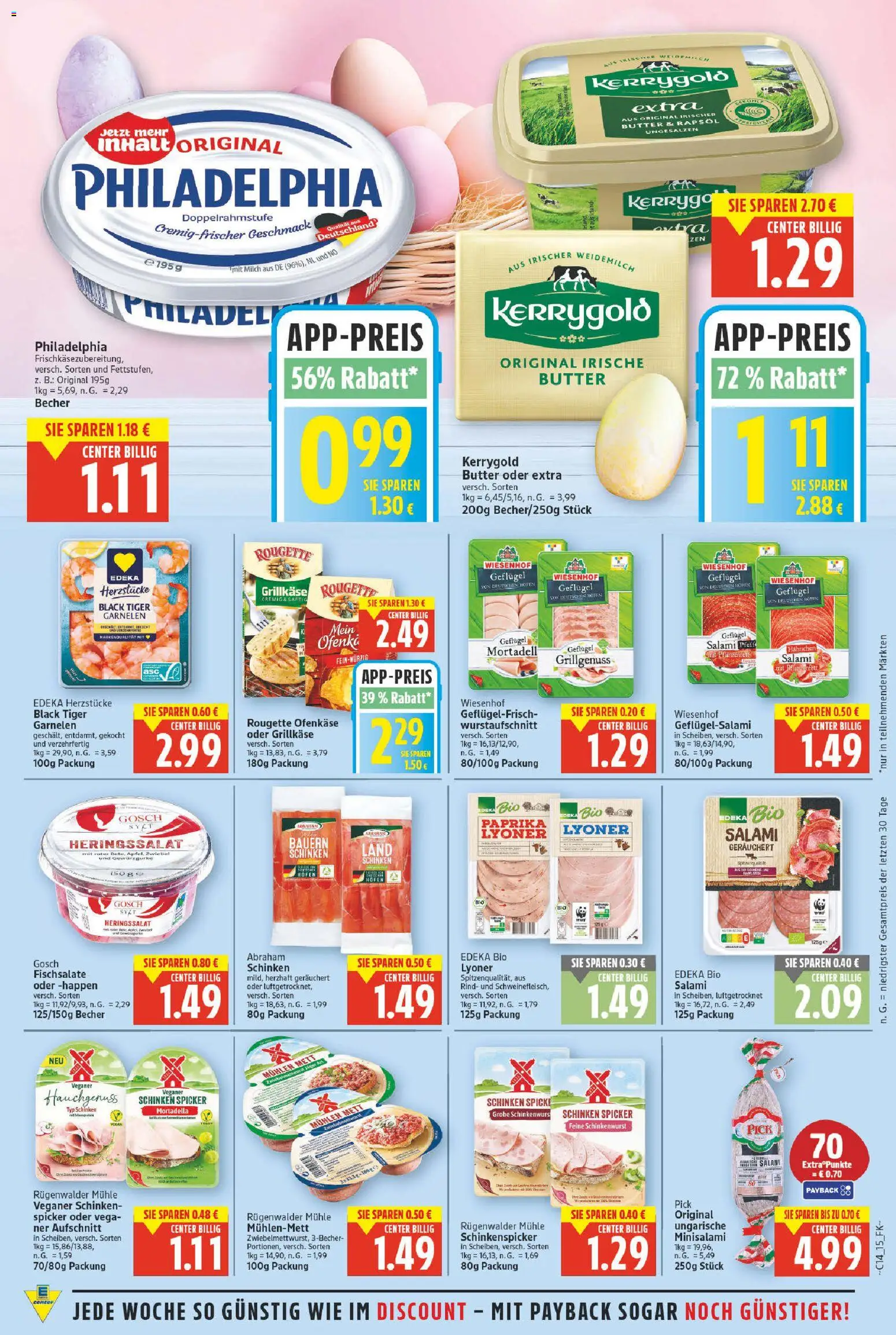 E center Prospekt 	 – gültig ab 30.03.2026 | Seite: 15 | Produkte: Milch, Butter, Garnelen, Salami