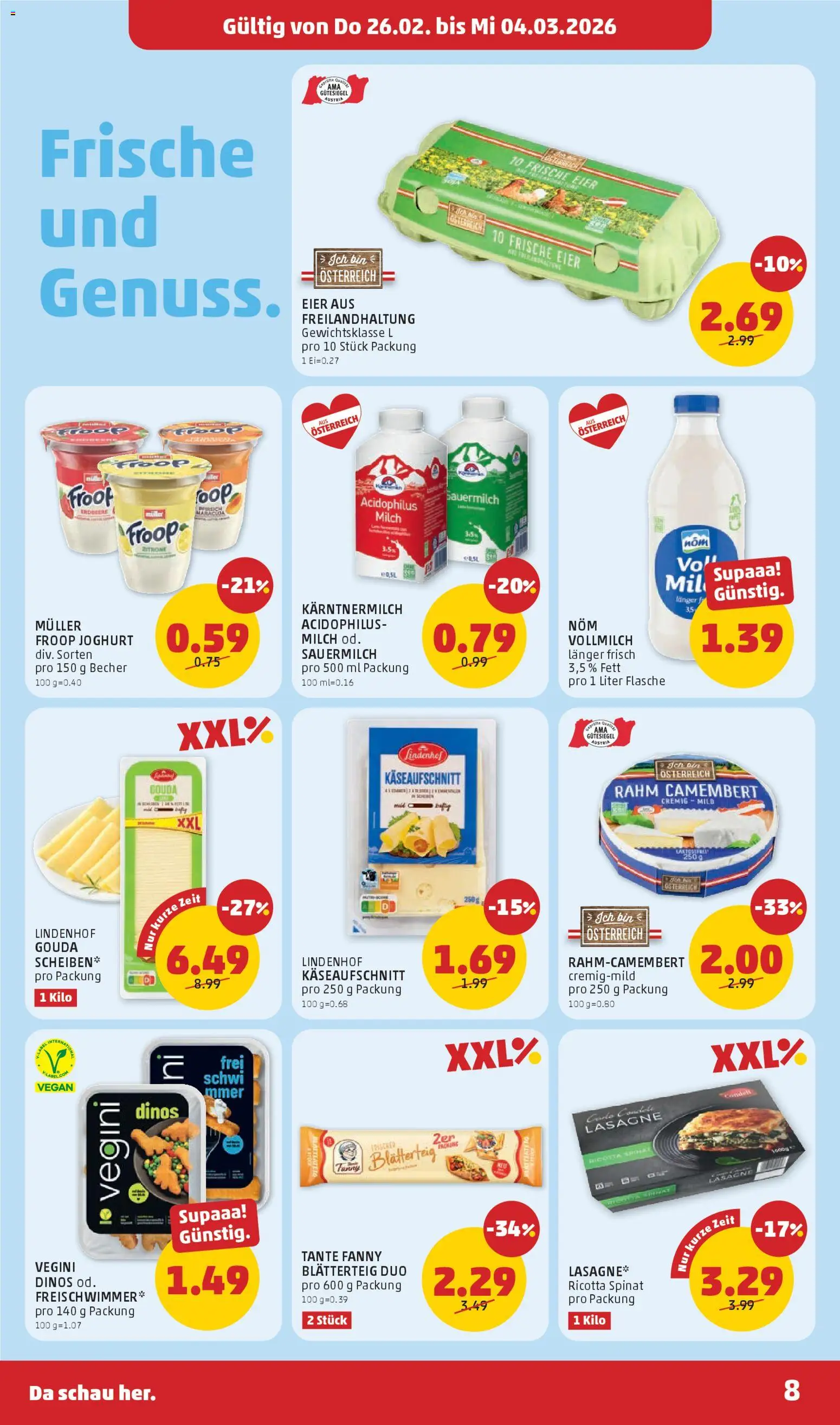 Penny Markt Flugblatt gültig ab 26.02.2026 | Seite: 8 | Produkte: Milch, Joghurt, Eier