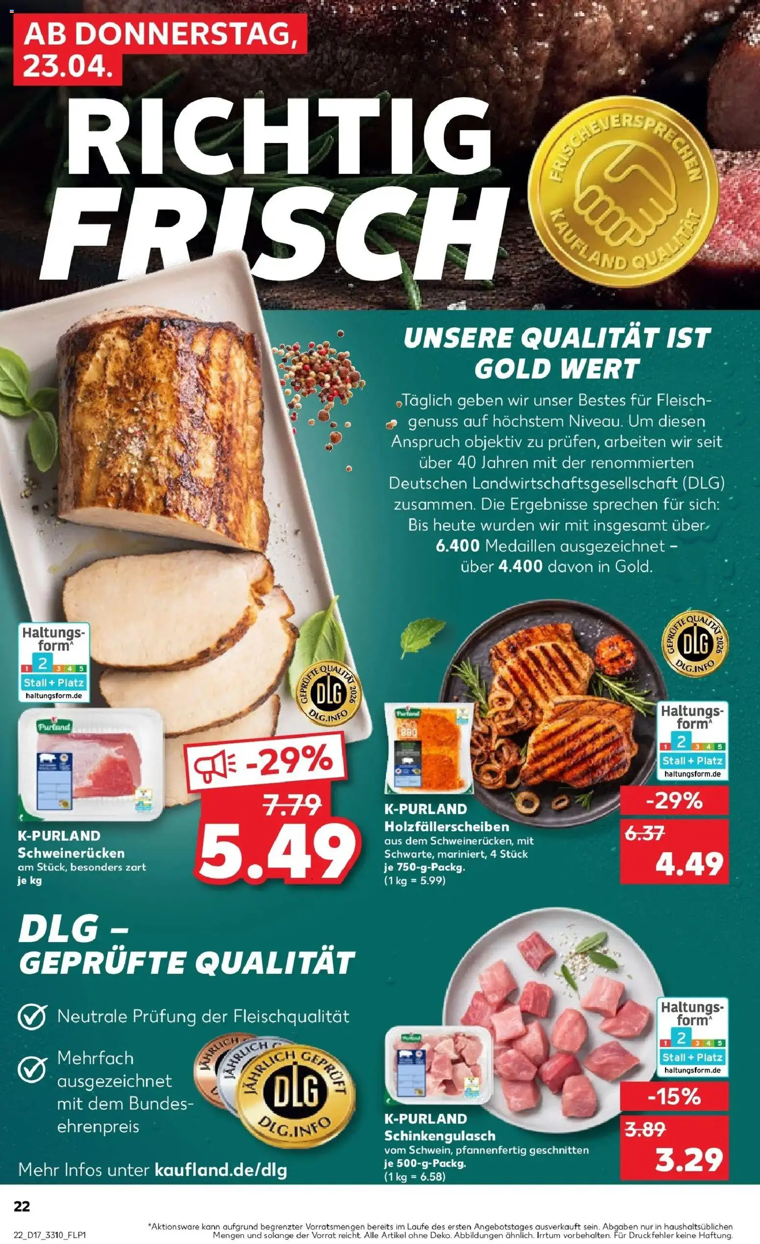 Kaufland Prospekt Halle (Saale)	 – gültig ab 23.04.2026 | Seite: 22 | Produkte: Schweinerucken, Fleisch, Objektiv
