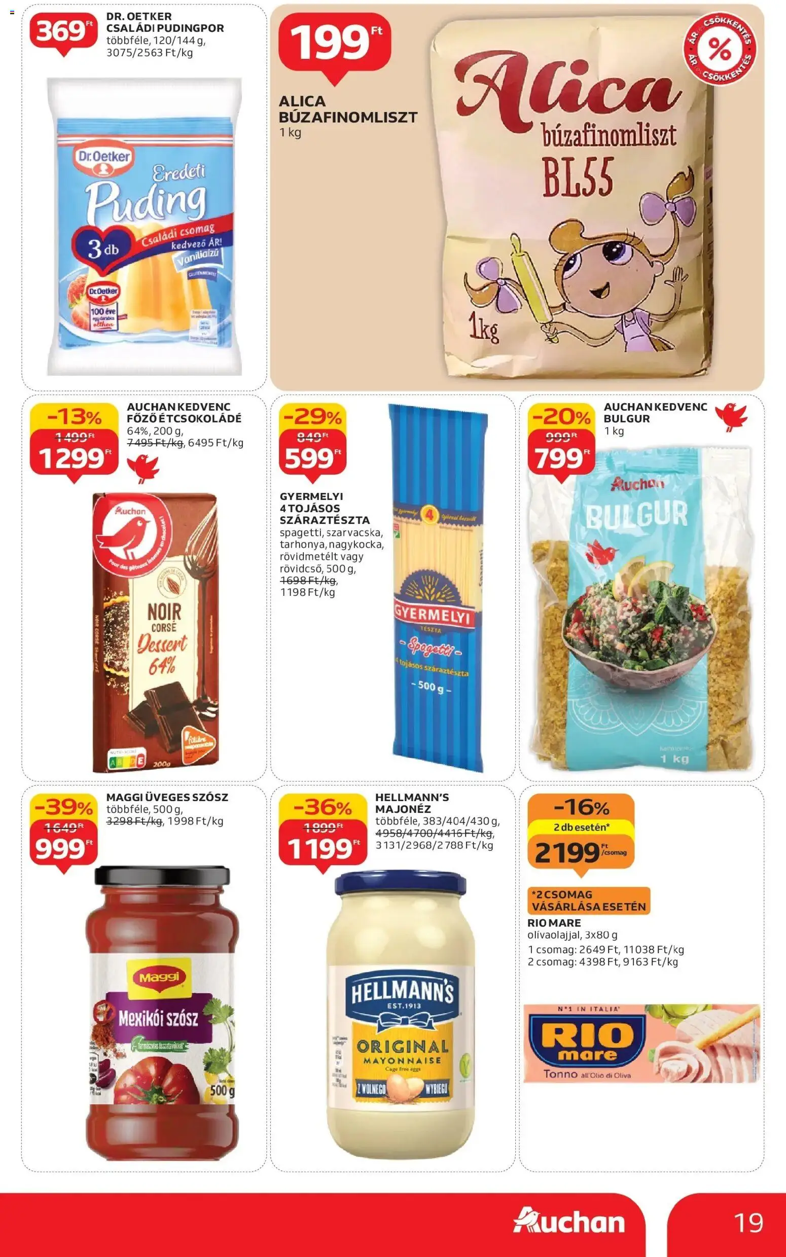 Auchan akciós ujság - amely érvényes a következő dátumtól: 15.01.2026 | Oldal: 19 | Termékek: Pudingpor, Tészta, Majonéz, Szósz