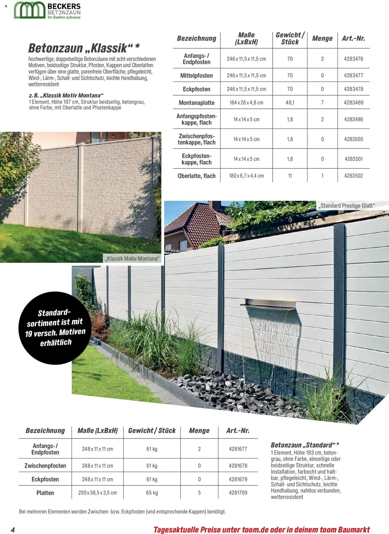 Toom Baumarkt Zäune & Sichtschutz 2026 – gültig ab 20.02.2026 | Seite: 4 | Produkte: Gewicht