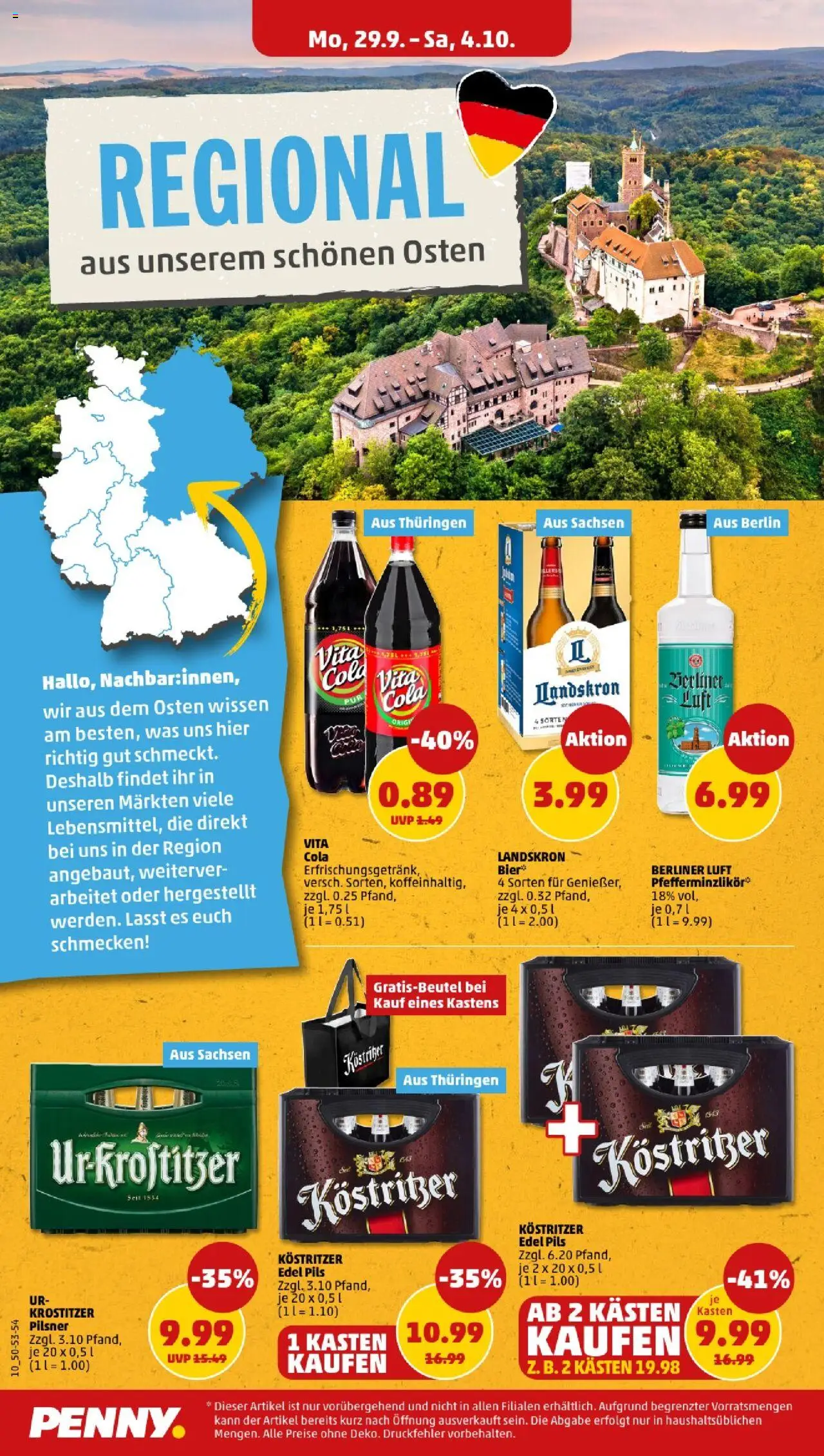 Penny - Thüringen  – gültig ab 29.09.2025 | Seite: 12 | Produkte: Berliner, Cola, Kostritzer, Bier