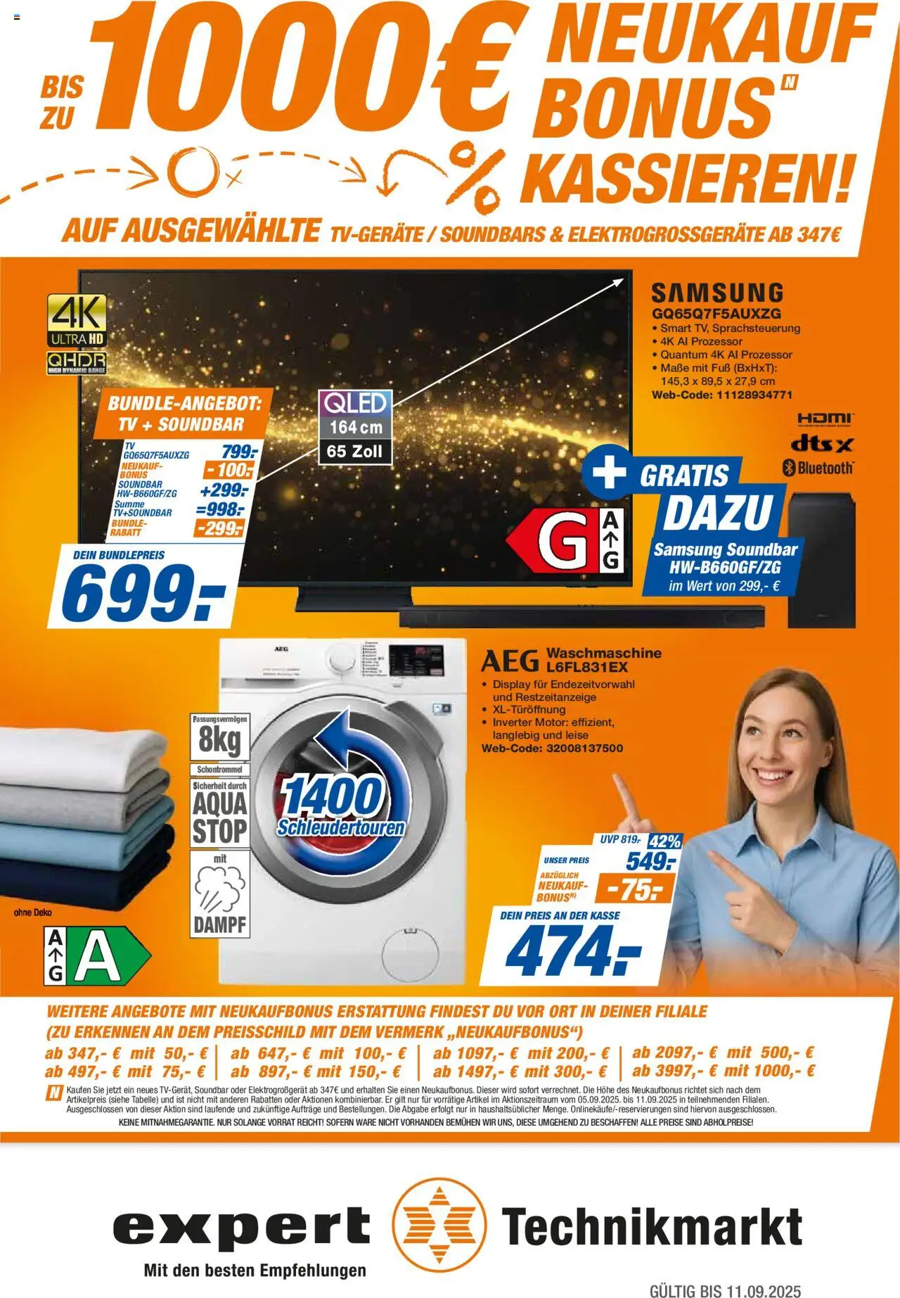Expert Prospekt 	 – gültig ab 05.09.2025 | Seite: 1 | Produkte: Waschmaschine, Samsung, Soundbar, TV