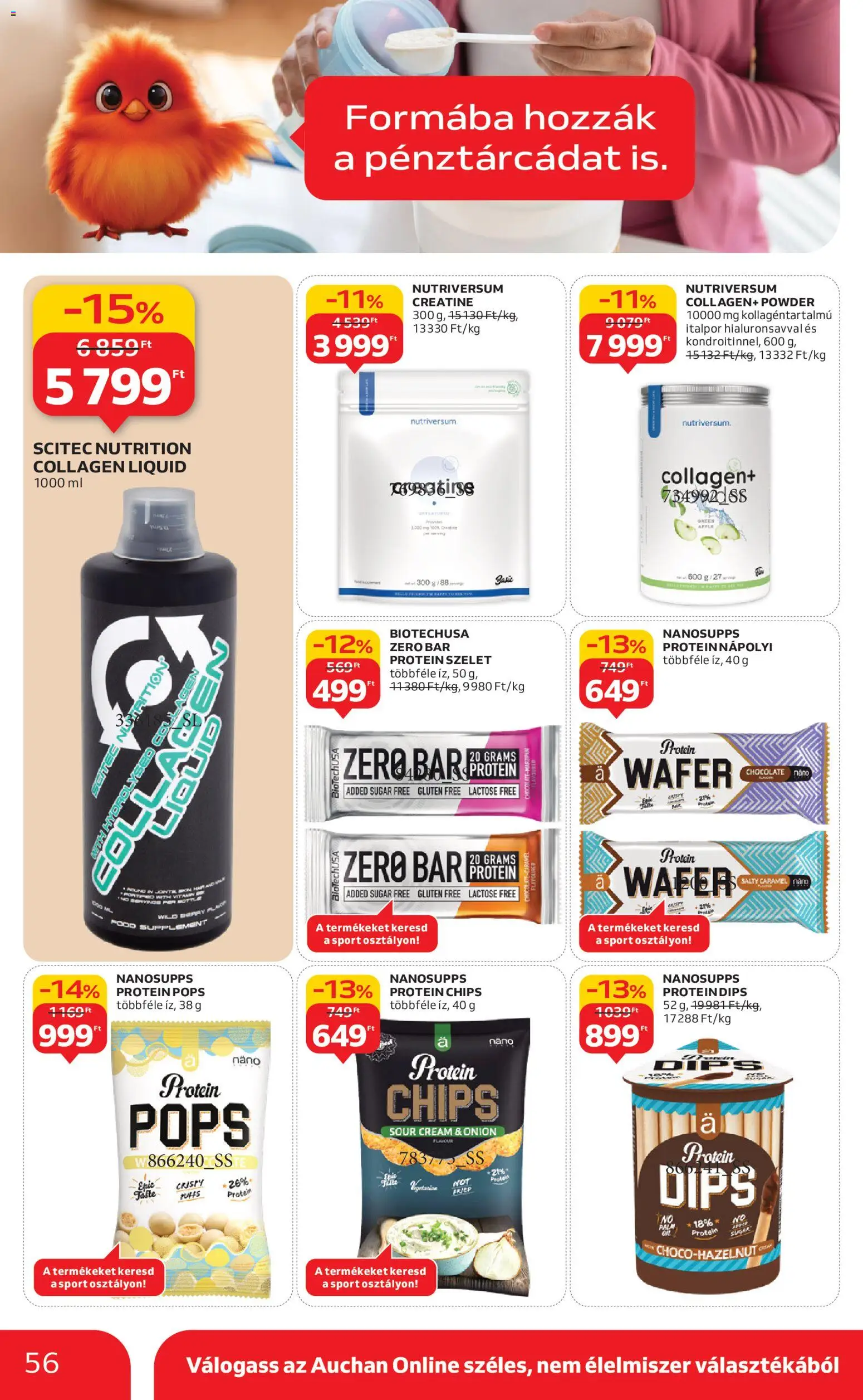 Auchan akciós ujság - amely érvényes a következő dátumtól: 20.11.2025 | Oldal: 56 | Termékek: Chips, Protein, Italpor