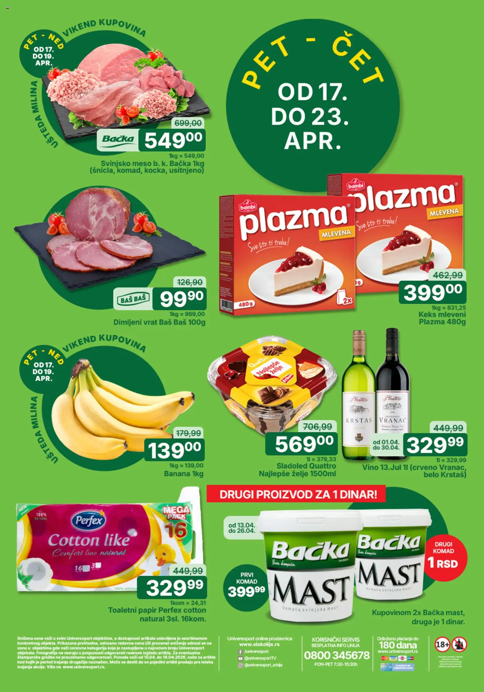Univerexport katalog - važi od 17.04.2026 | Strana: 1 | Proizvode: Banana, Keks, Sto, Dimljeni vrat