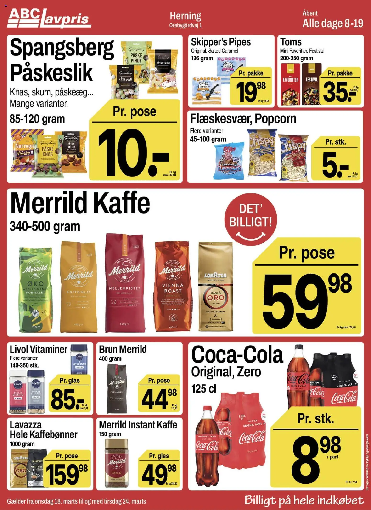 Abc Lavpris tilbudsavis – gyldig fra 18.03.2026 | Side: 7 | Produkter: Popcorn, Cola, Flæskesvær, Instant Kaffe