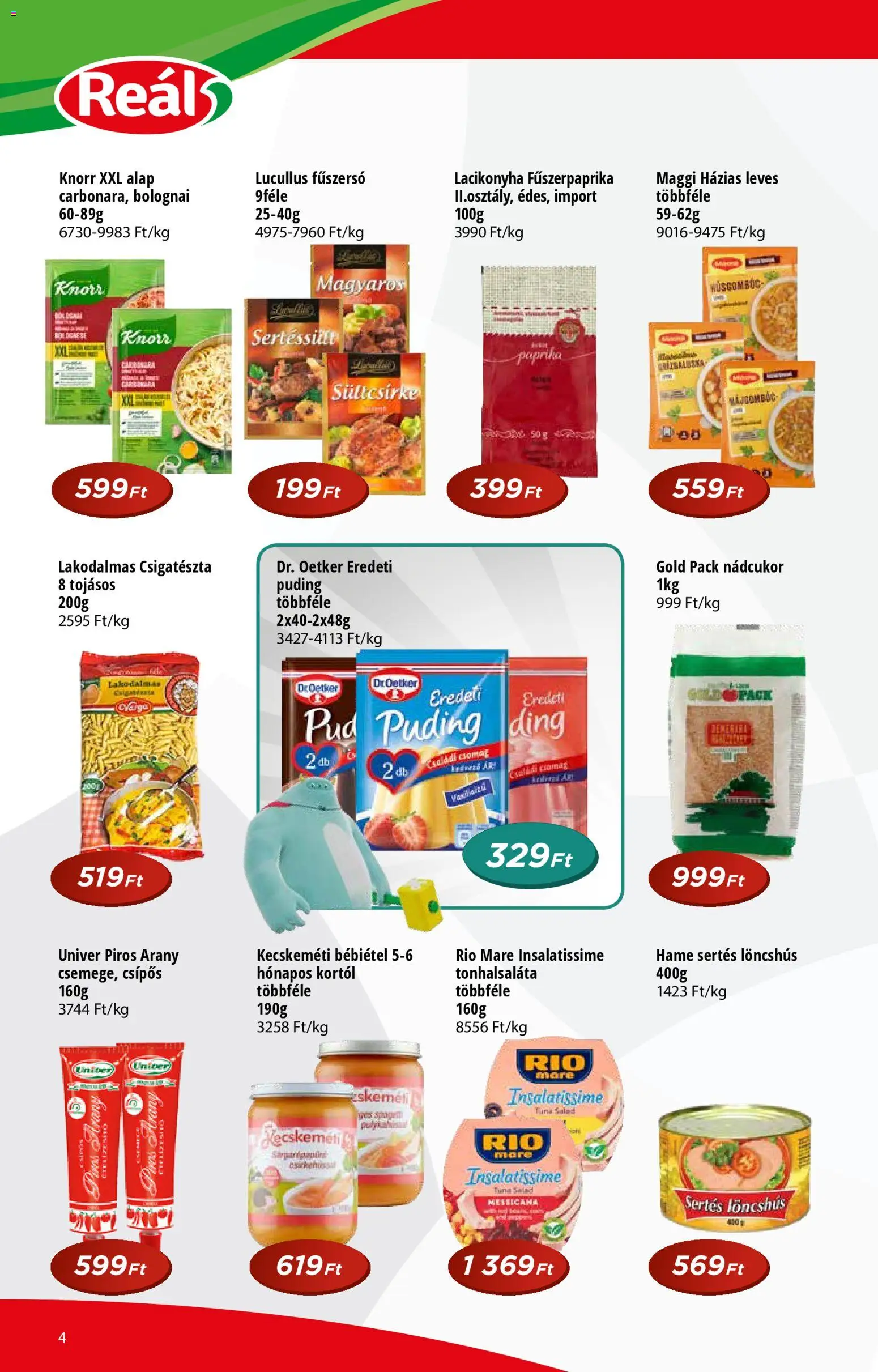 Reál akciós ujság - amely érvényes a következő dátumtól: 12.11.2025 | Oldal: 4 | Termékek: Puding, Löncshús, Nádcukor, Bébiétel