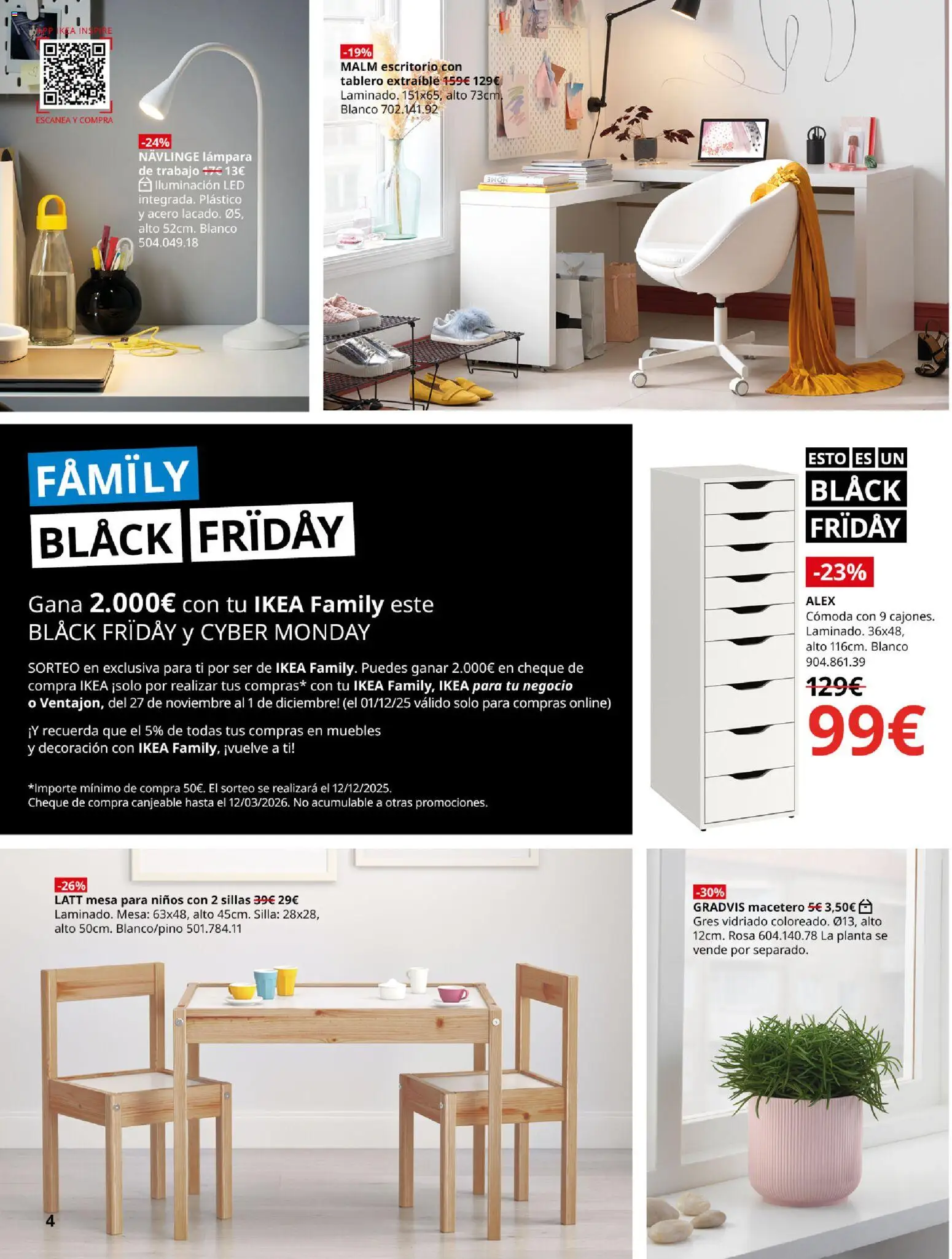 Catálogo IKEA Black Friday │ válido desde el 27.11.2025 | Página: 4 | Productos: Macetero, Mesa, Silla, Lámpara
