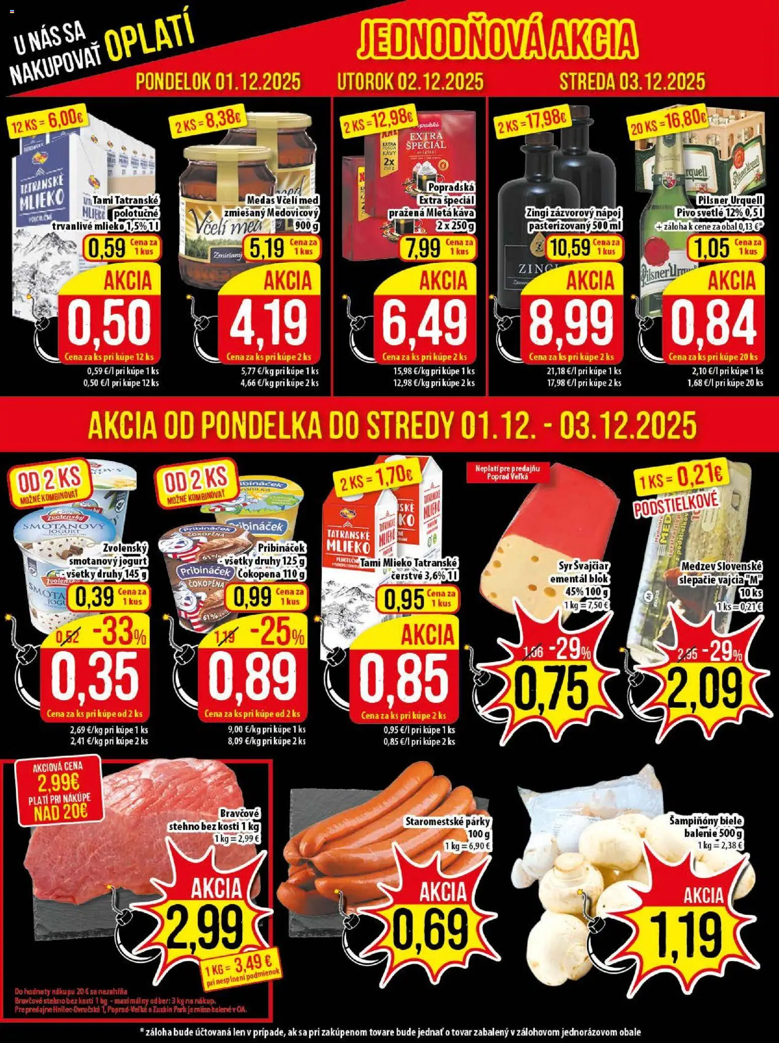 Nové Klas akcie – leták je platný od 01.12.2025 | Strana: 2 | Produkty: Mlieko, Jogurt, Káva, Med