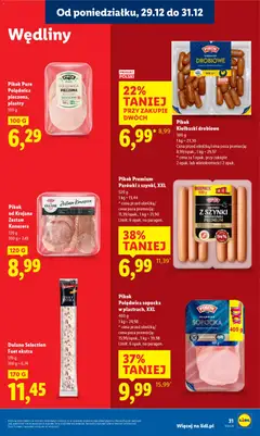 Pogląd oferty "Pikok Premium Parówki z szynki, XXL, Parówki z szynki wieprzowej premium" - ważna od 29.12.2025 | Strona: 31 | Produkty: Parówki z szynki, Kiełbaski, Fuet, Wędliny