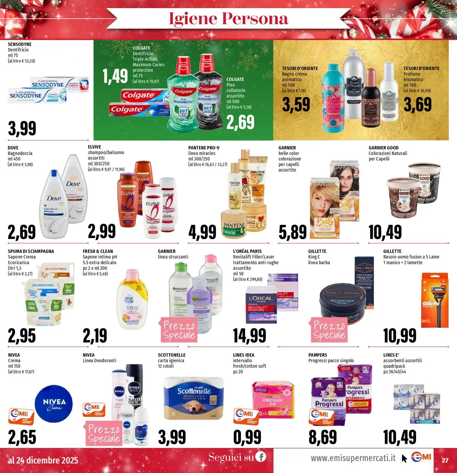 Volantino EMI del 11.12.2025 | Pagina: 27 | Prodotti: Carta igienica, Acqua, Pampers, Profumo