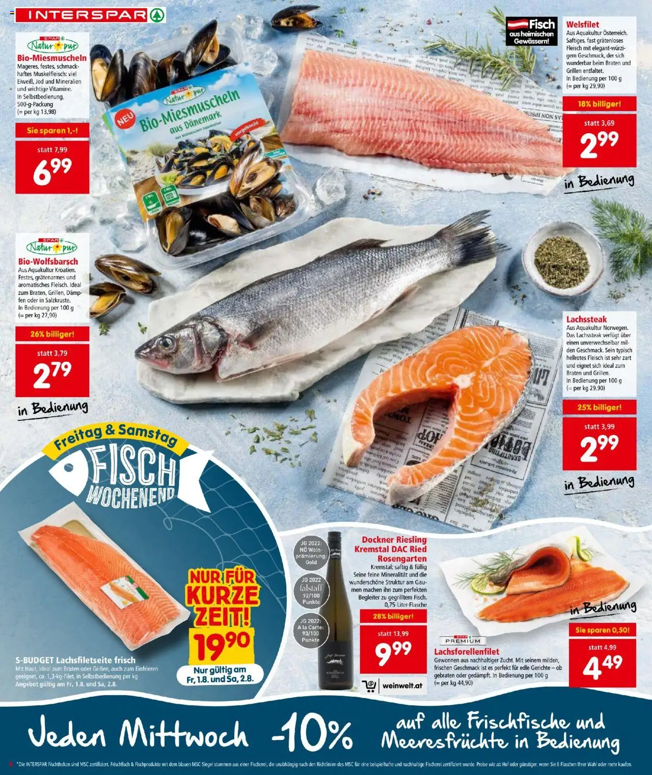 Interspar Flugblatt gültig ab 31.07.2025 | Seite: 6 | Produkte: Meeresfrüchte, Wein, Fisch