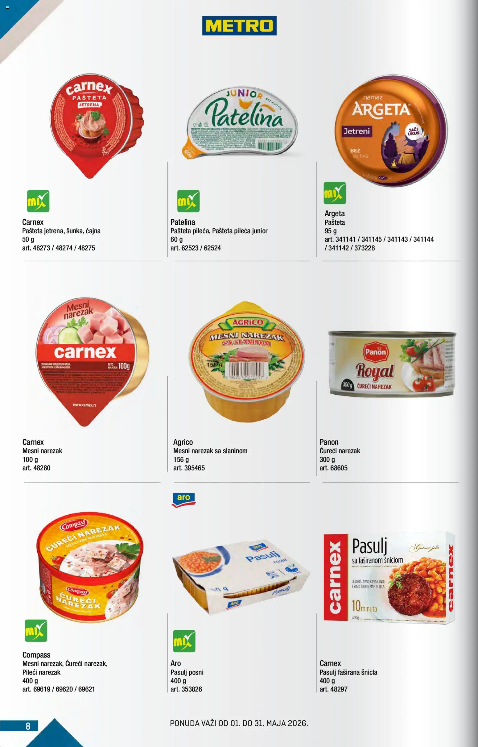 Metro katalog - važi od 01.05.2026 | Strana: 8 | Proizvode: Pasulj, Narezak, Mesni narezak, Pašteta
