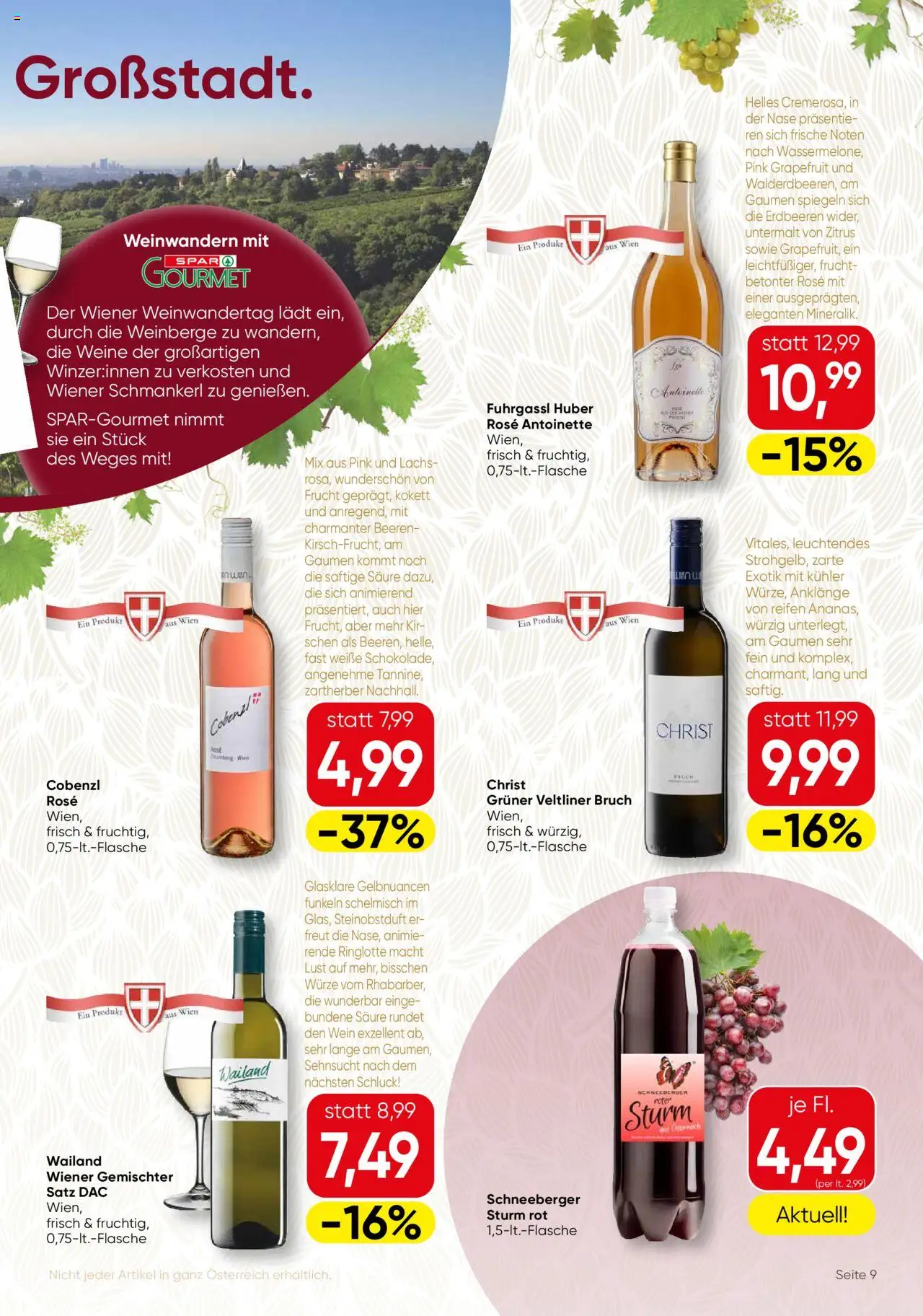 SPAR Gourmet Flugblatt Wien gültig ab 11.09.2025 | Seite: 9 | Produkte: Erdbeeren, Grapefruit, Wein