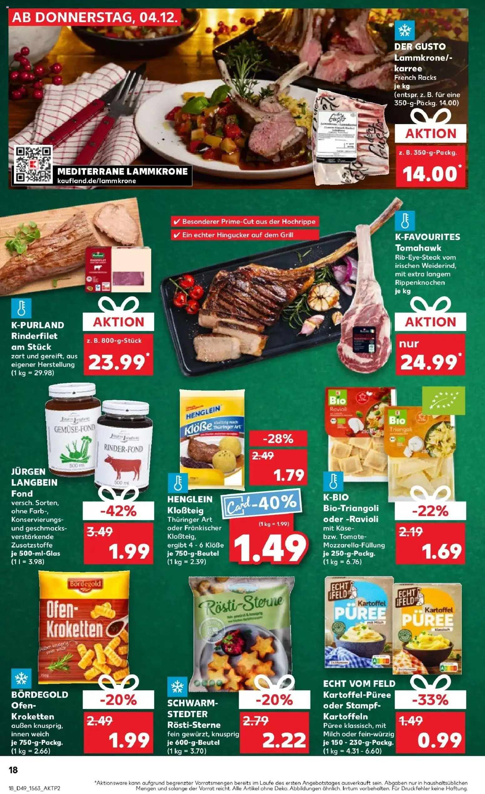 Kaufland prospekt Schwentinental	 – gültig ab 08.12.2025 | Seite: 18 | Produkte: Milch, Rinderfilet, Kartoffeln, Steak