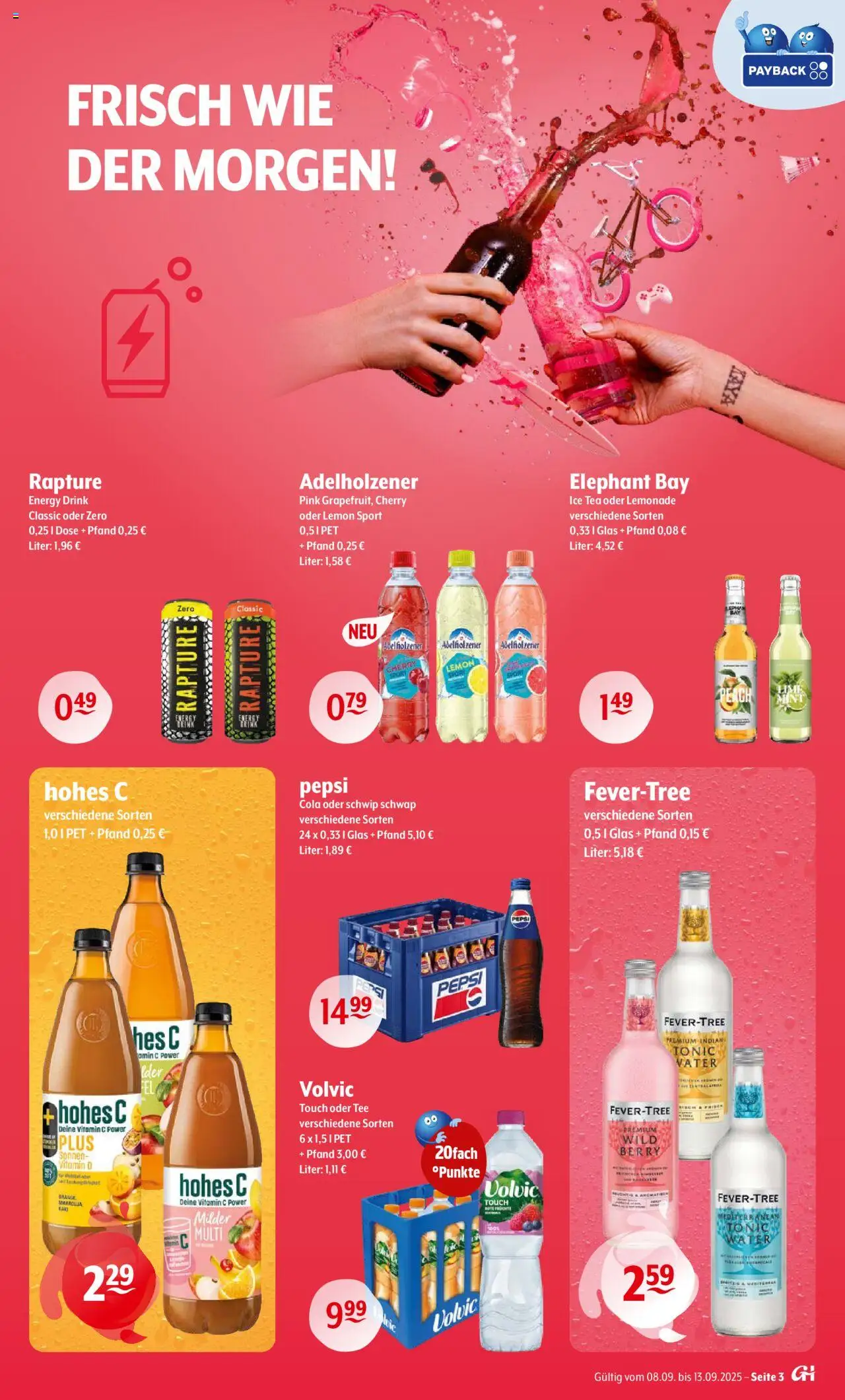 Getränke Hoffmann - Hamburg – gültig ab 08.09.2025 | Seite: 3 | Produkte: Energy, Adelholzener, Tee, Volvic