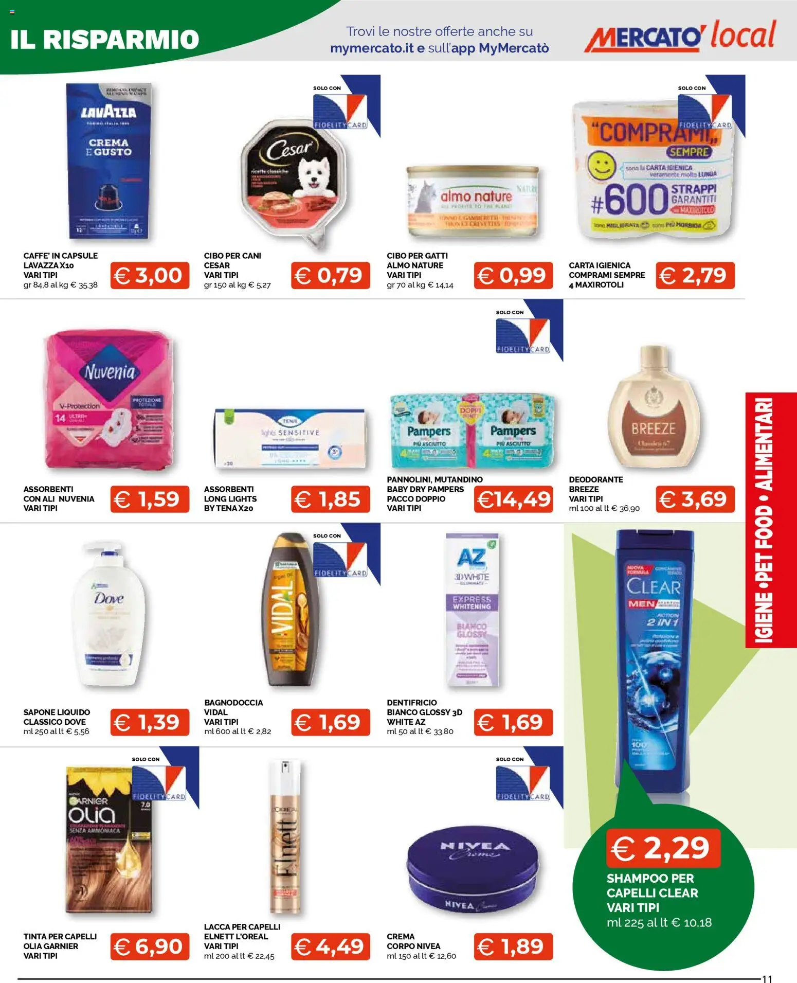 Volantino Mercatò del 10.11.2025 | Pagina: 11 | Prodotti: Shampoo, Crema, Deodorante, Pampers