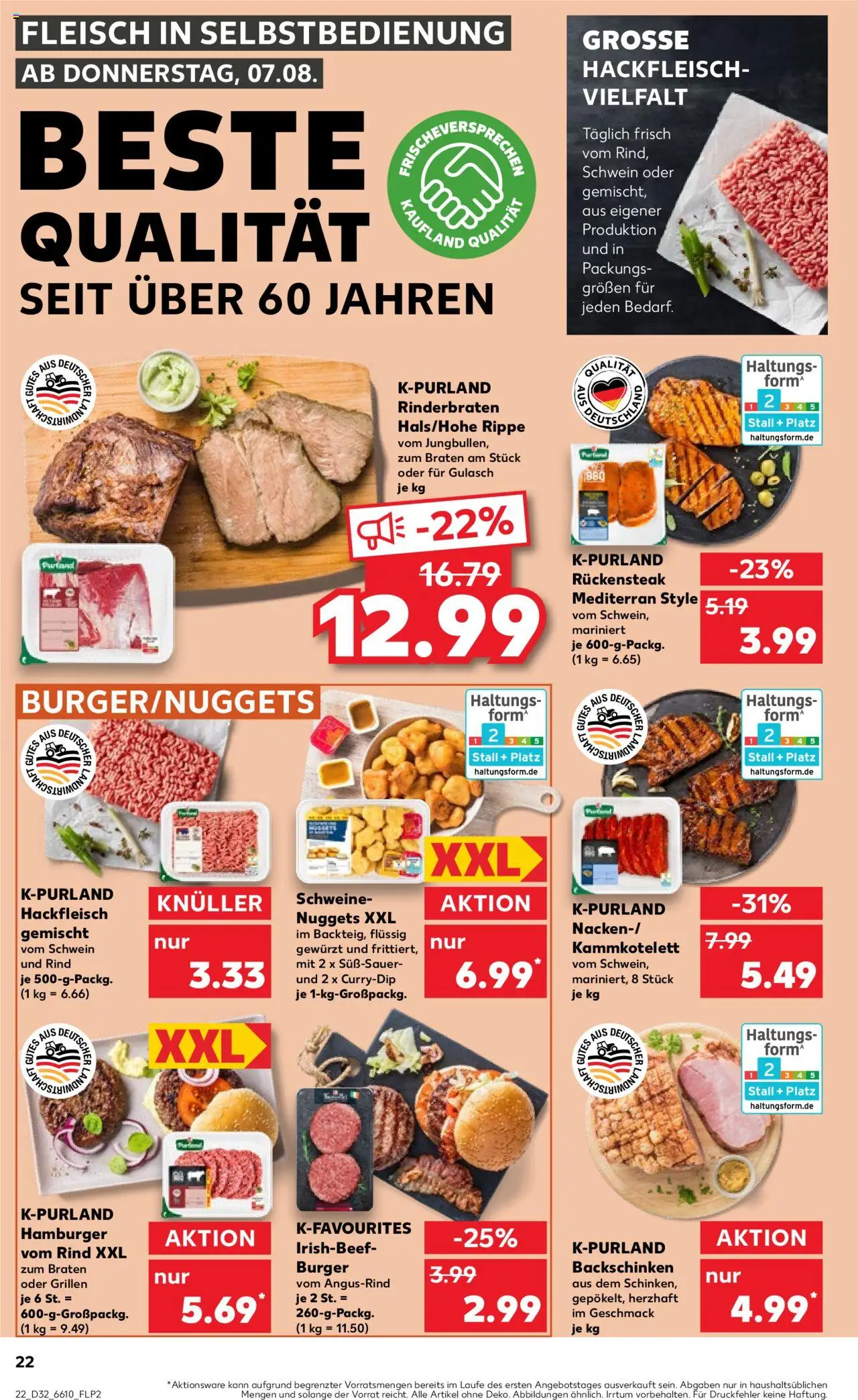 Kaufland prospekt Köln	 - gültig ab dem 07.08.2025 | Seite: 22 | Produkte: Rinderbraten, Burger, Fleisch, Hackfleisch