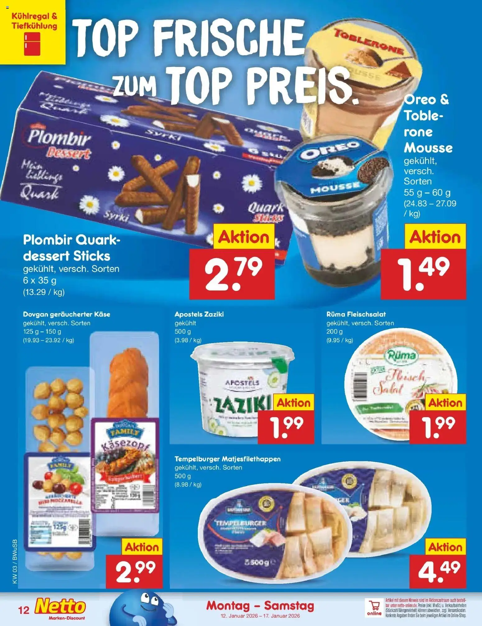 Netto Marken-Discount prospekt Stemwede-Dielingen	 – gültig ab 12.01.2026 | Seite: 12 | Produkte: Top, Quark, Käse