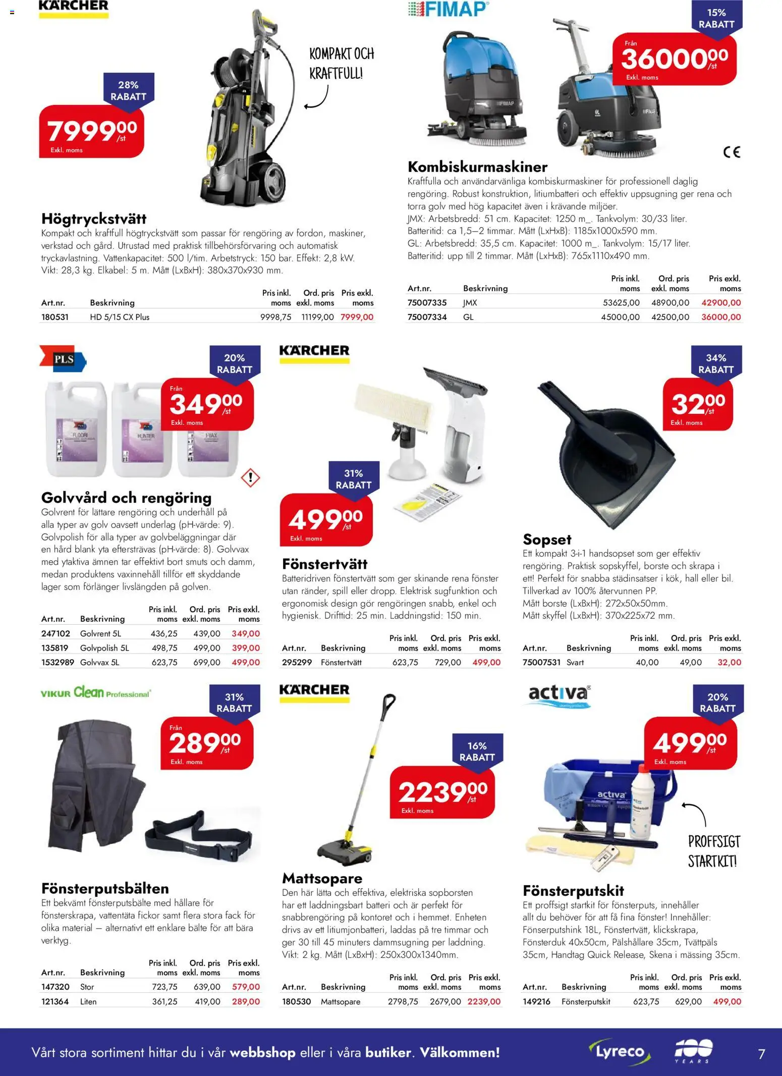 Lyreco reklamblad aktuell från 06.04.2026 | Sida: 7 | Produkter: Högtryckstvätt, Batteri, Fönstertvätt, Häll