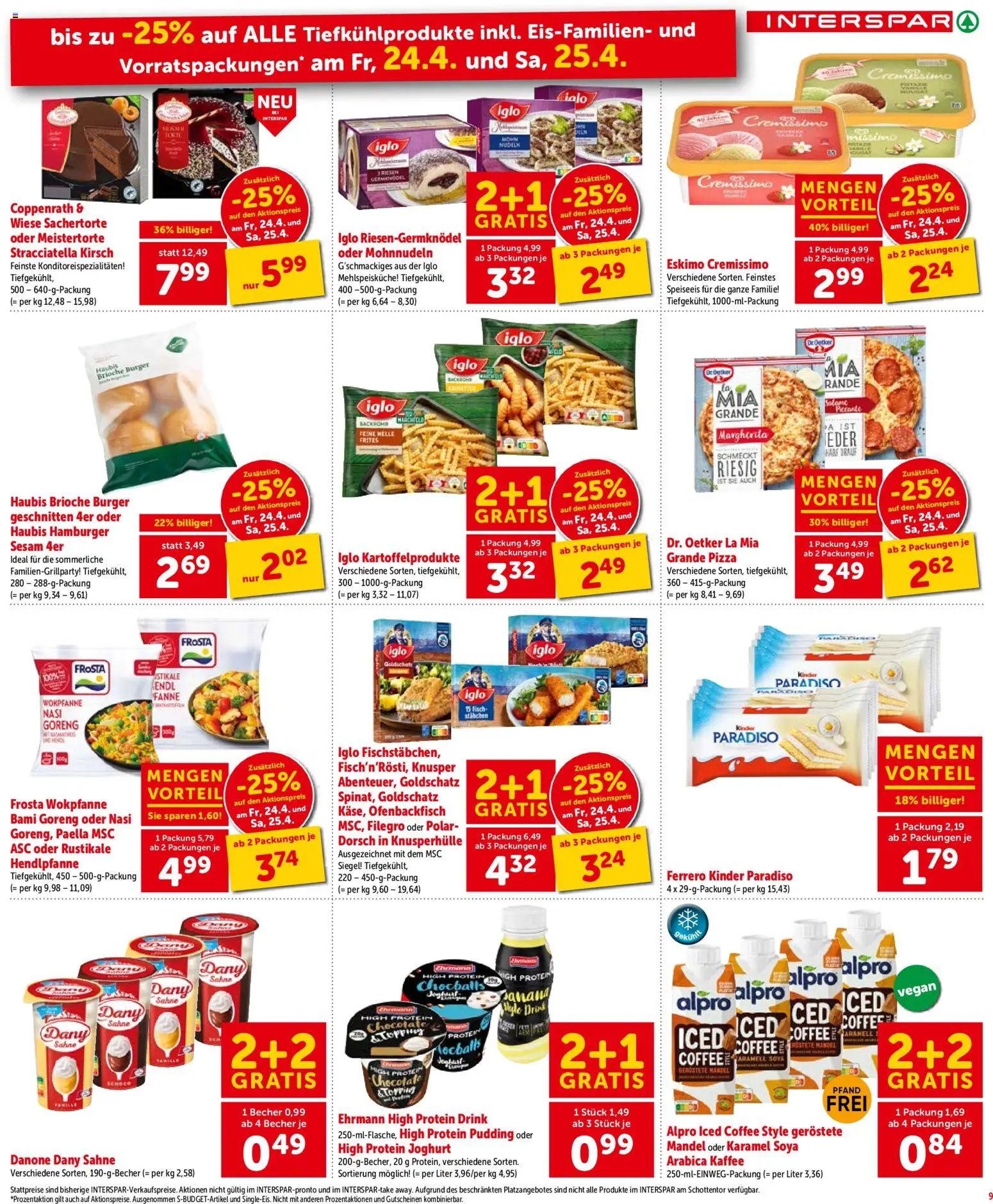 Interspar Flugblatt- Wien gültig ab 23.04.2026 | Seite: 9 | Produkte: Sahne, Joghurt, Pizza, Fisch