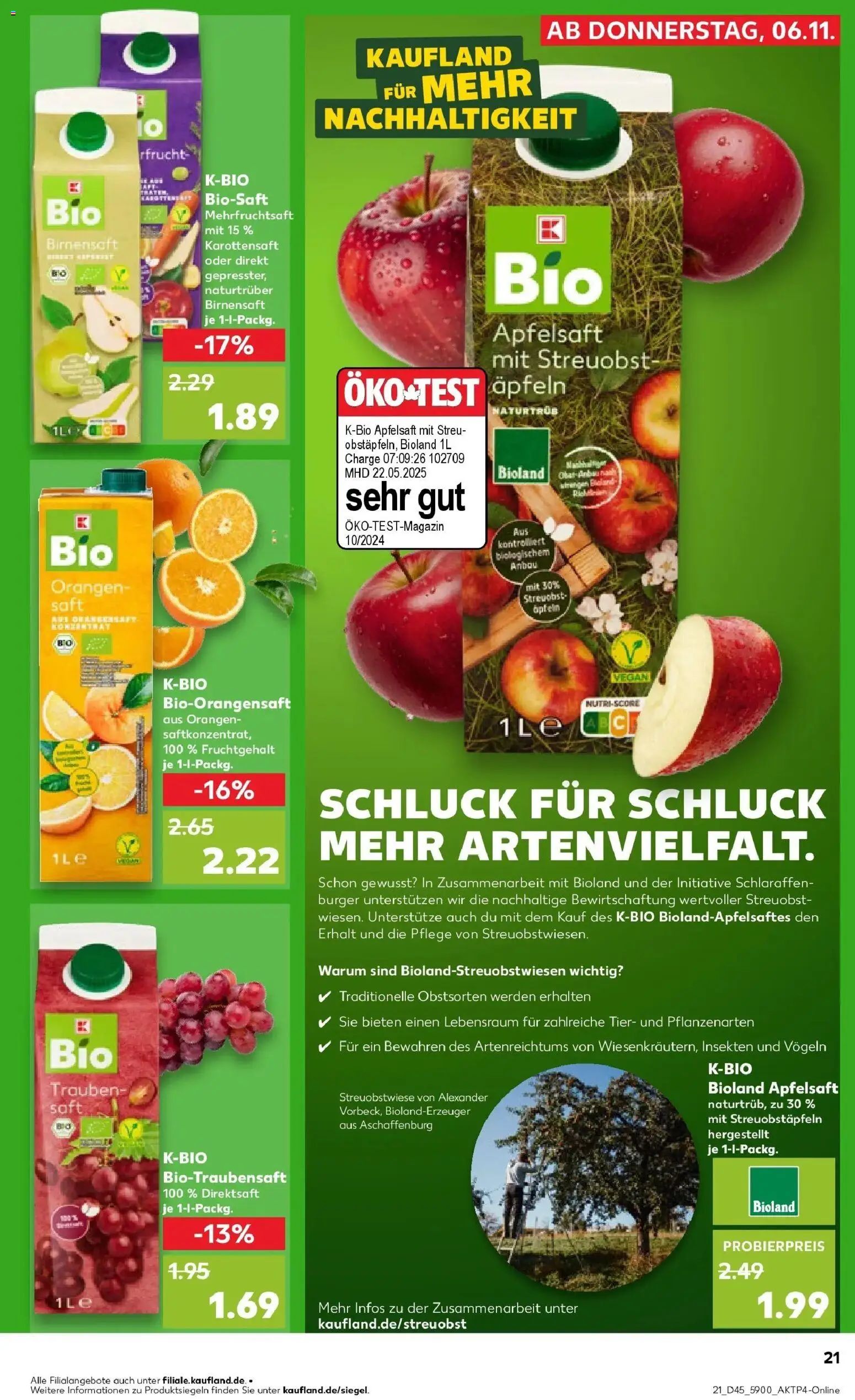 Kaufland prospekt Luckenwalde	 – gültig ab 10.11.2025 | Seite: 21 | Produkte: Trauben, Burger, Apple, Saft