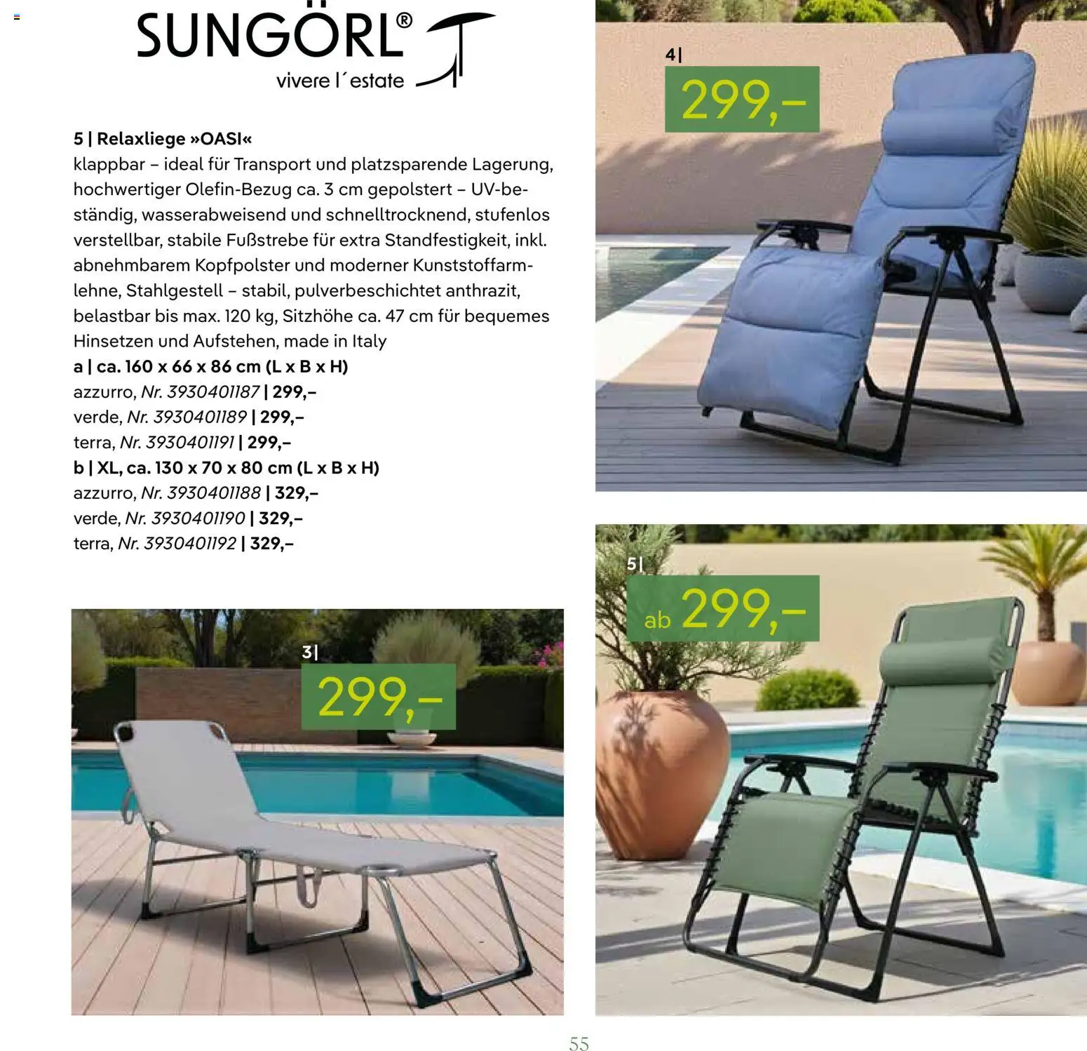 Pflanzen-Kölle GARTENMÖBEL 2026 – gültig ab 07.03.2026 | Seite: 55 | Produkte: Relaxliege, Kopfpolster