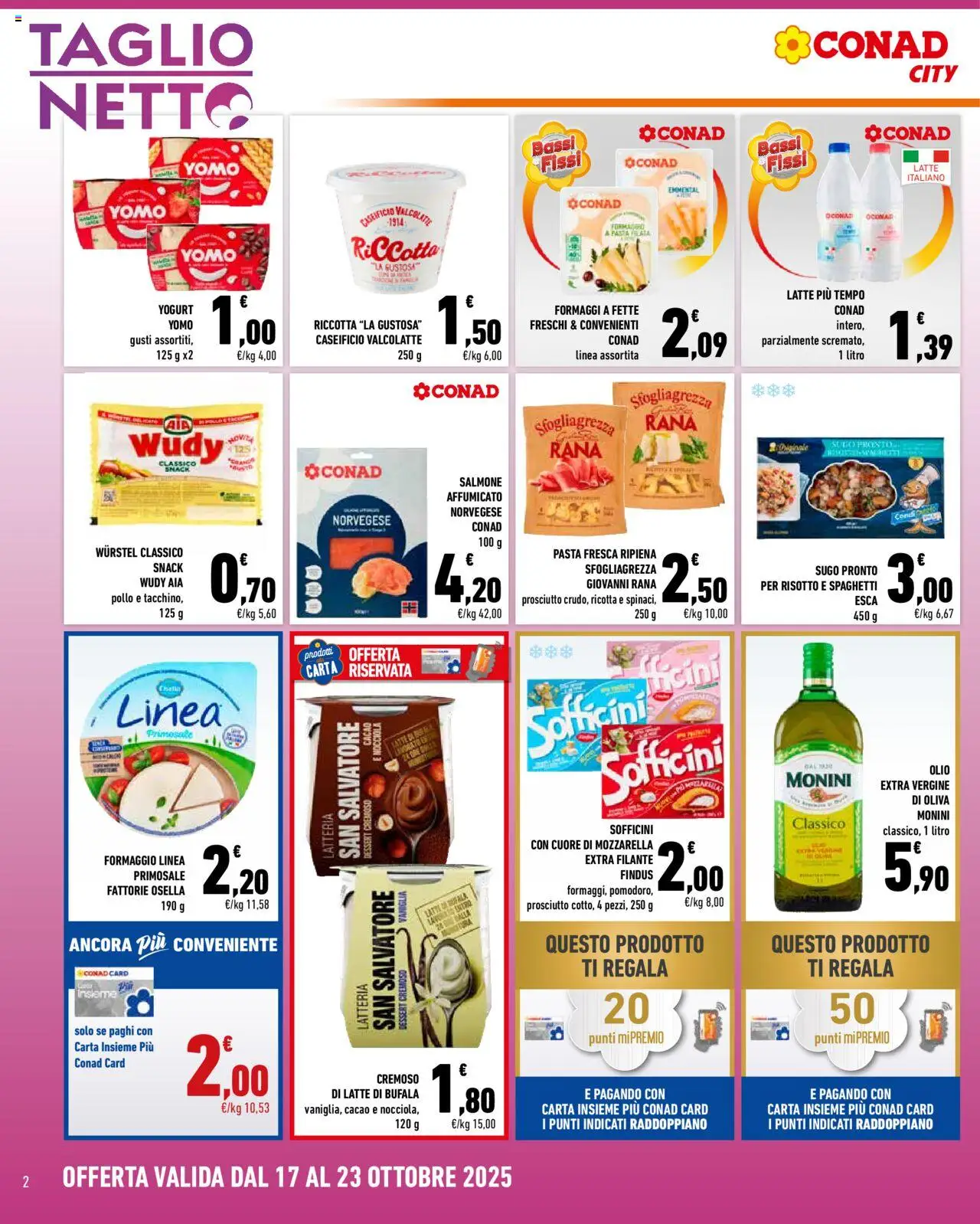 Volantino Conad del 17.10.2025 | Pagina: 2 | Prodotti: Mozzarella, Formaggio, Ricotta, Cacao