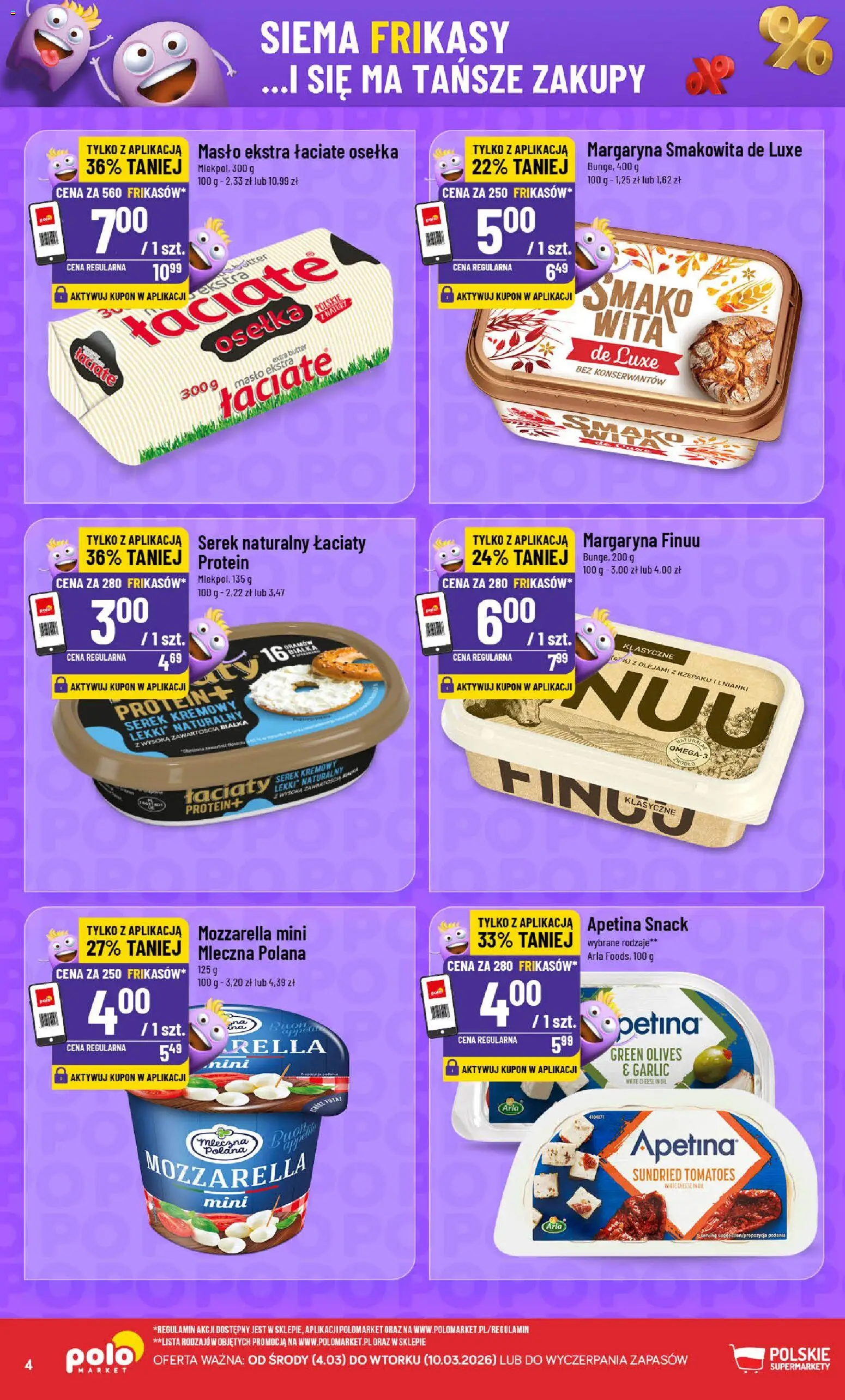 POLOmarket gazetka - Frikasowe Hity od 04.03.2026 | Strona: 4 | Produkty: Serek, Margaryna, Masło, Mozzarella