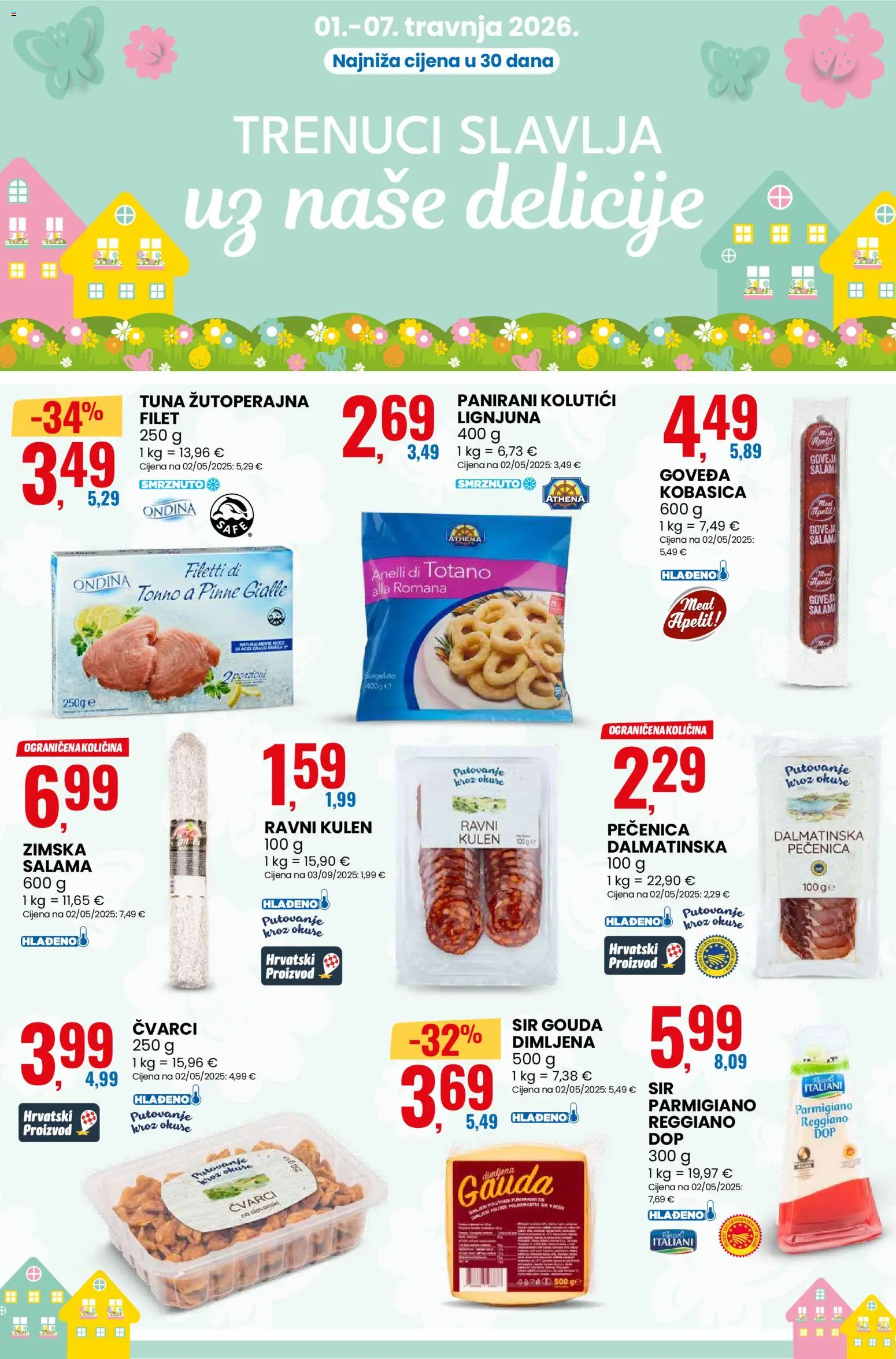 Eurospin katalog | vrijedi od 01.04.2026 | Stranica: 5 | Proizvodi: Čvarci, Sir, Salama, Gouda