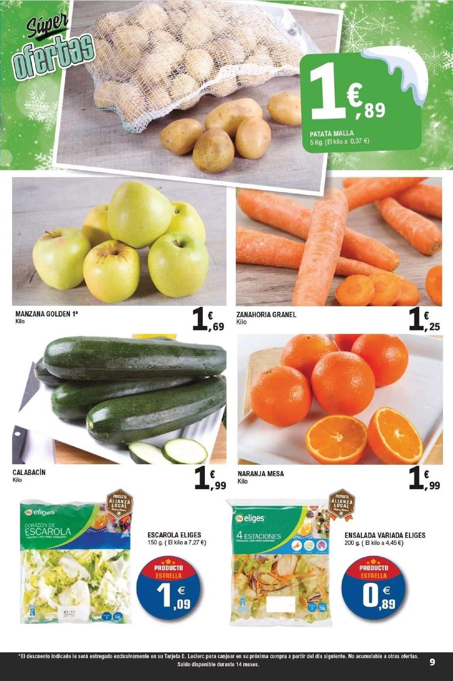 E.Leclerc folleto │ válido desde el 07.01.2026 | Página: 9 | Productos: Calabacín, Manzana, Ensalada, Mesa