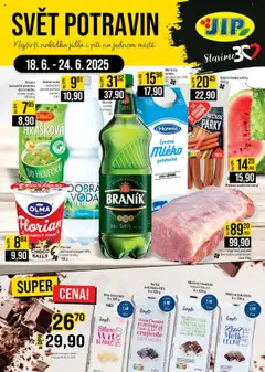 Jip leták - Brno, Ostrava, Praha od 18.06.2025 | Strana: 1 | Produkty: Dobrá voda, Voda, Čokoláda, Meloun vodní