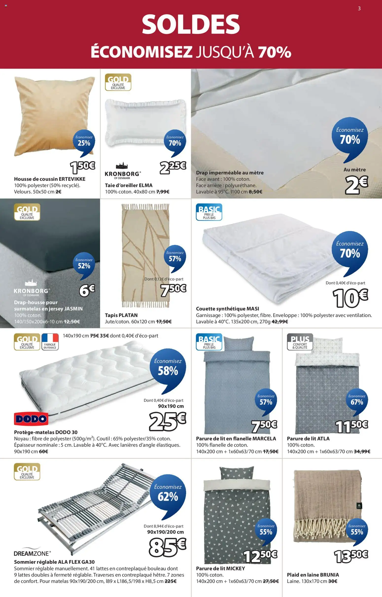 {H1} | Page: 3 | Produits: Taie d'oreiller, Parure de lit, Matelas, Sommier