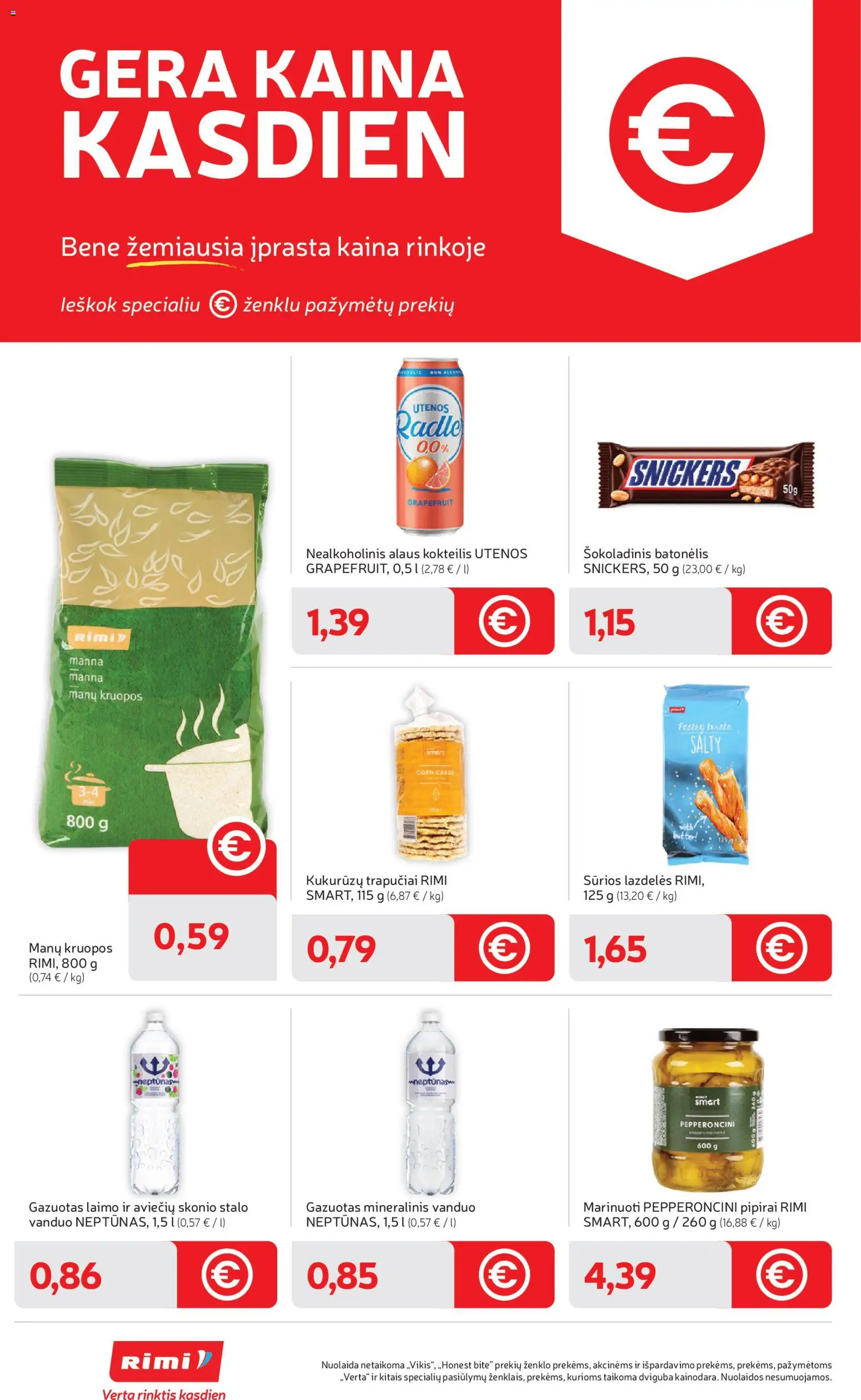 Rimi akcijos nuo 28.04.2026 | Puslapis: 8 | Prekių: Kruopos, Šokoladinis batonėlis, Mineralinis vanduo