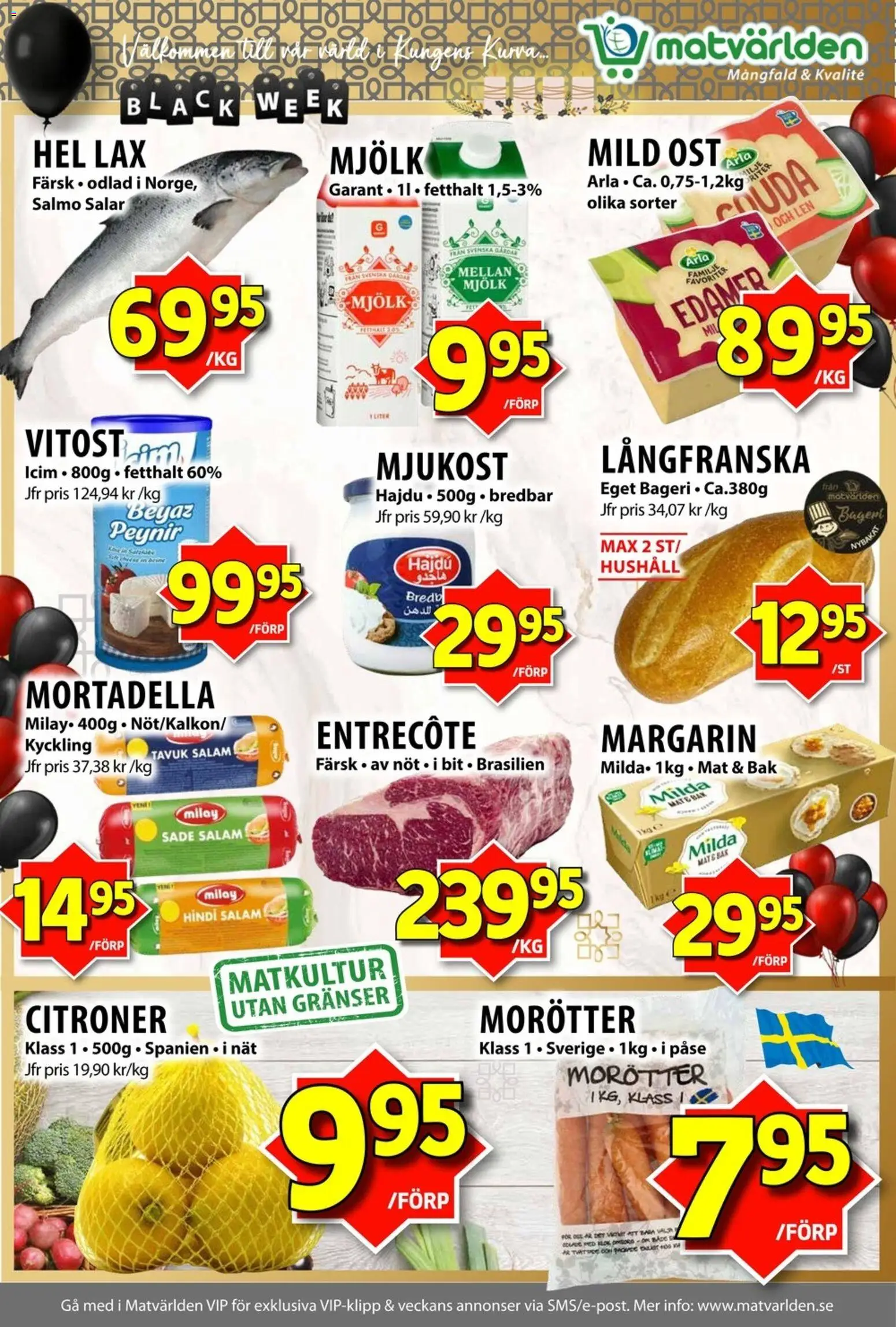 Matvärlden reklamblad aktuell från 24.11.2025 | Sida: 3 | Produkter: Bageri, Entrecote, Ost, Mjukost