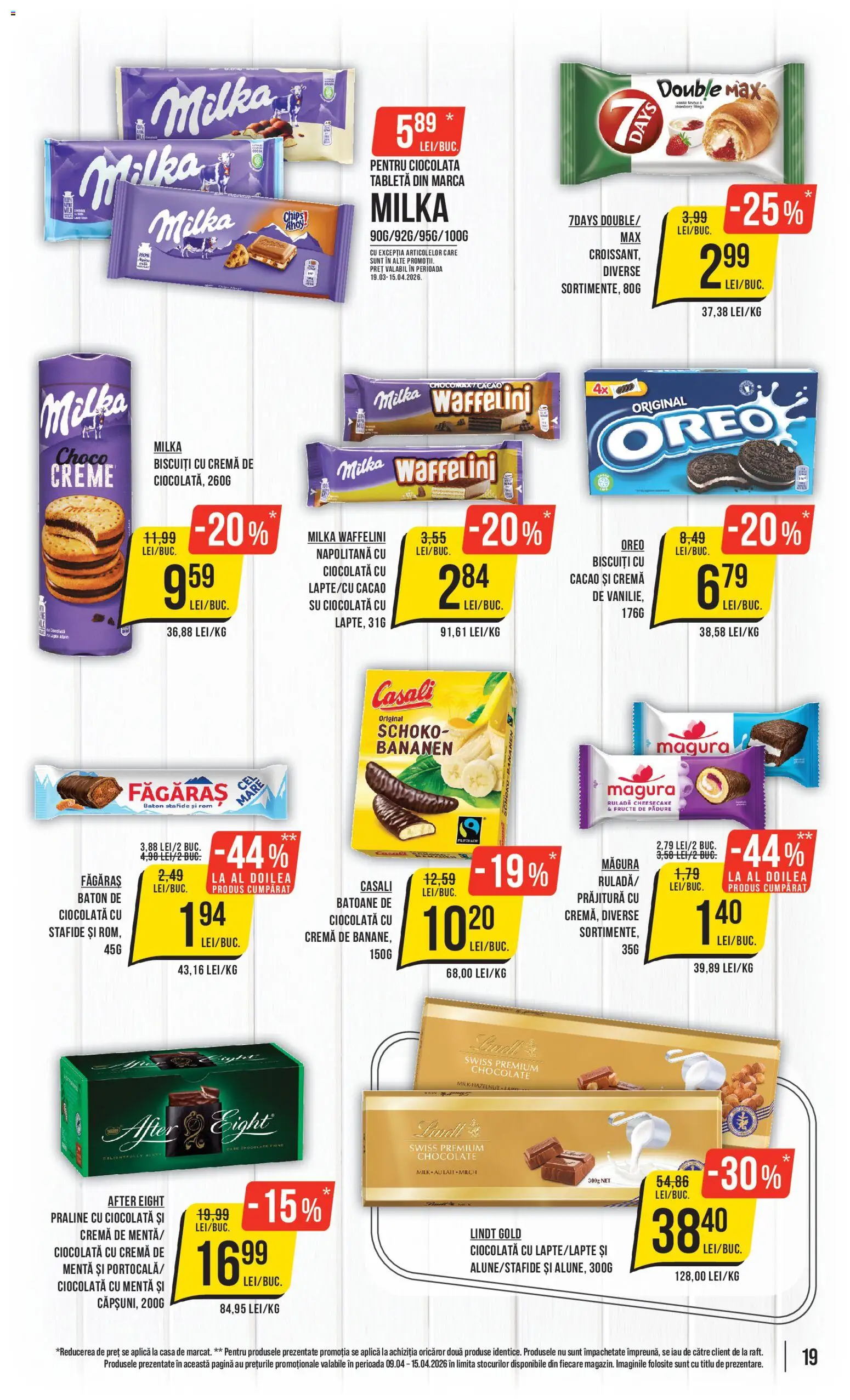Noul catalog Mega Image – valabil de la 09.04.2026 | Pagină: 19 | Produse: Prăjitură, Ciocolată, Stafide, Fructe