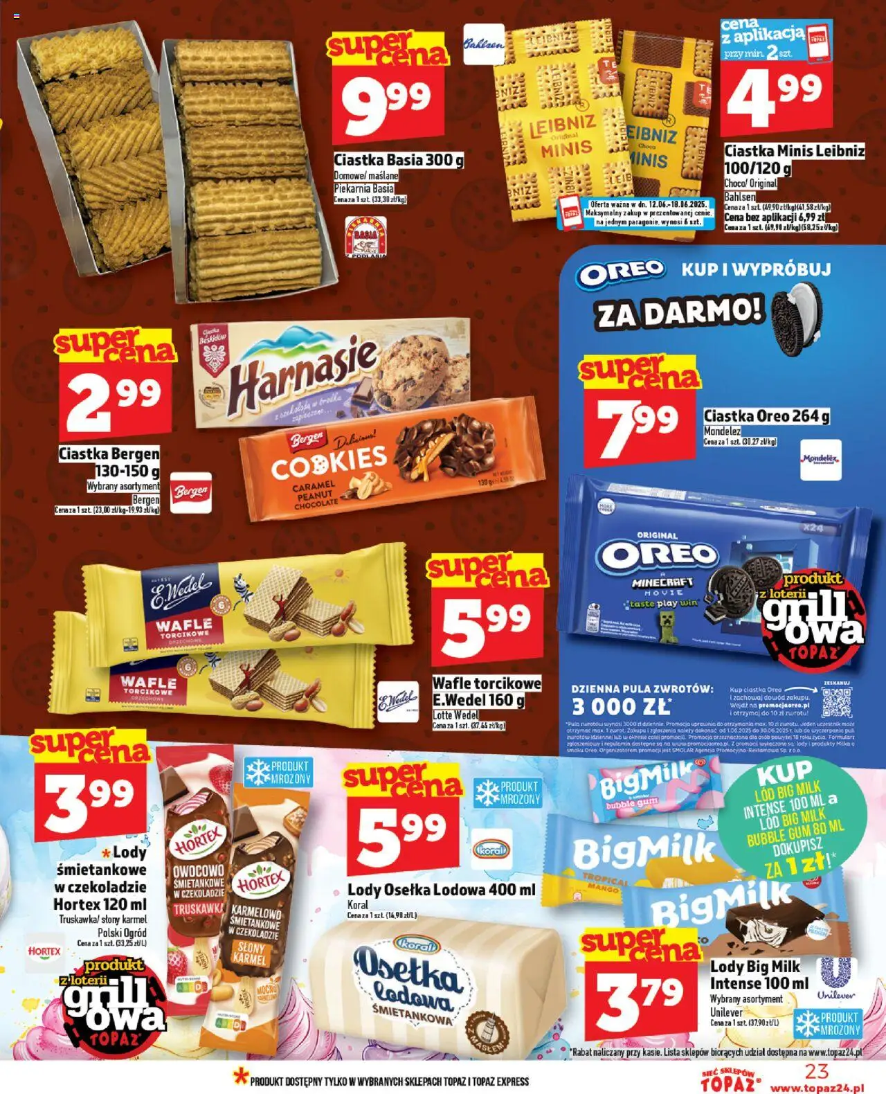 Topaz Gazetka - Ceny małe na stałe od 12.06.2025 | Strona: 23 | Produkty: Milka, Czekolada, Truskawki, Lody