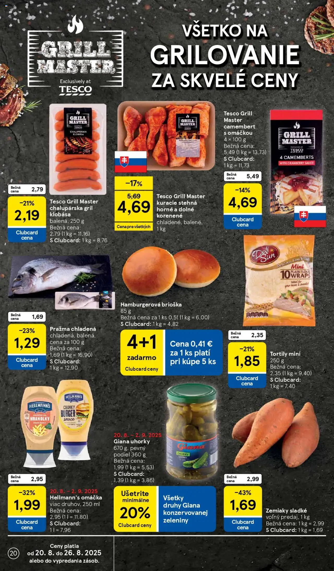 Tesco Hypermarket - leták │ platný od 20.08.2025 | Strana: 20 | Produkty: Gril, Klobása, Uhorky