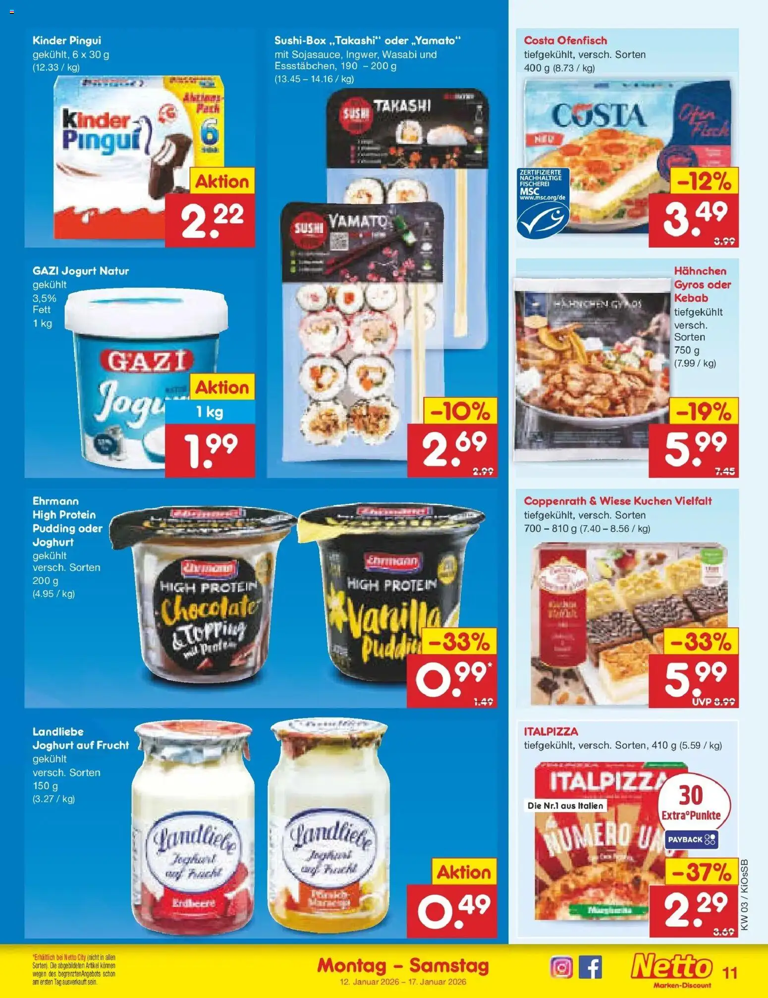 Netto Marken-Discount prospekt Oberhaid	 – gültig ab 12.01.2026 | Seite: 11 | Produkte: Hahnchen, Pudding, Gyros, Kuchen