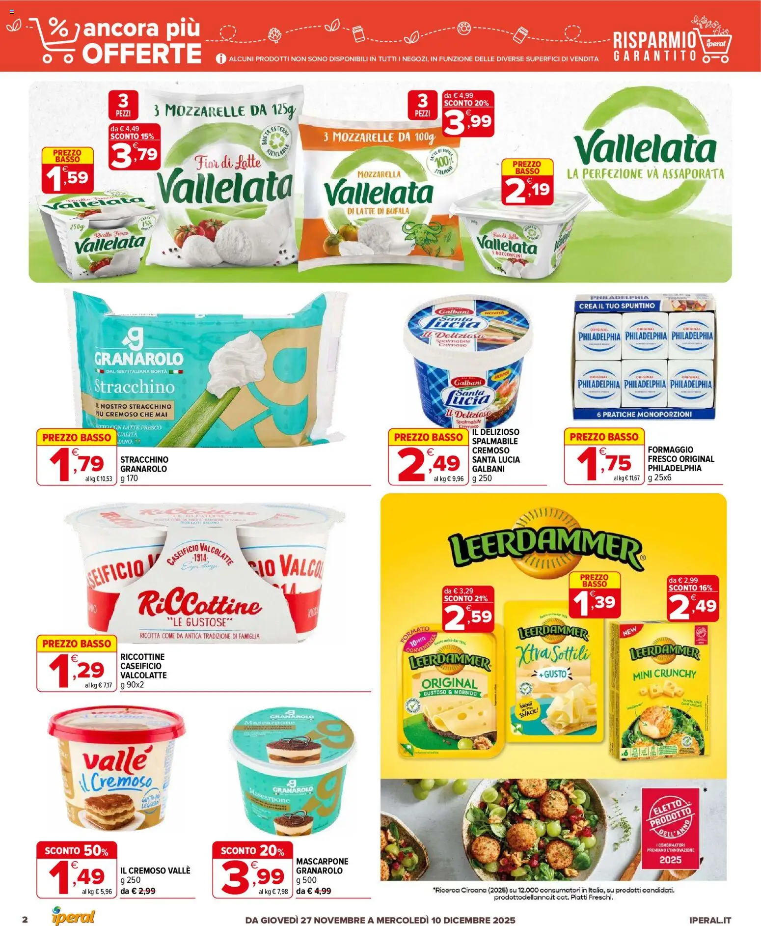 Volantino Iperal del 27.11.2025 | Pagina: 2 | Prodotti: Latte, Formaggio, Stracchino, Mascarpone