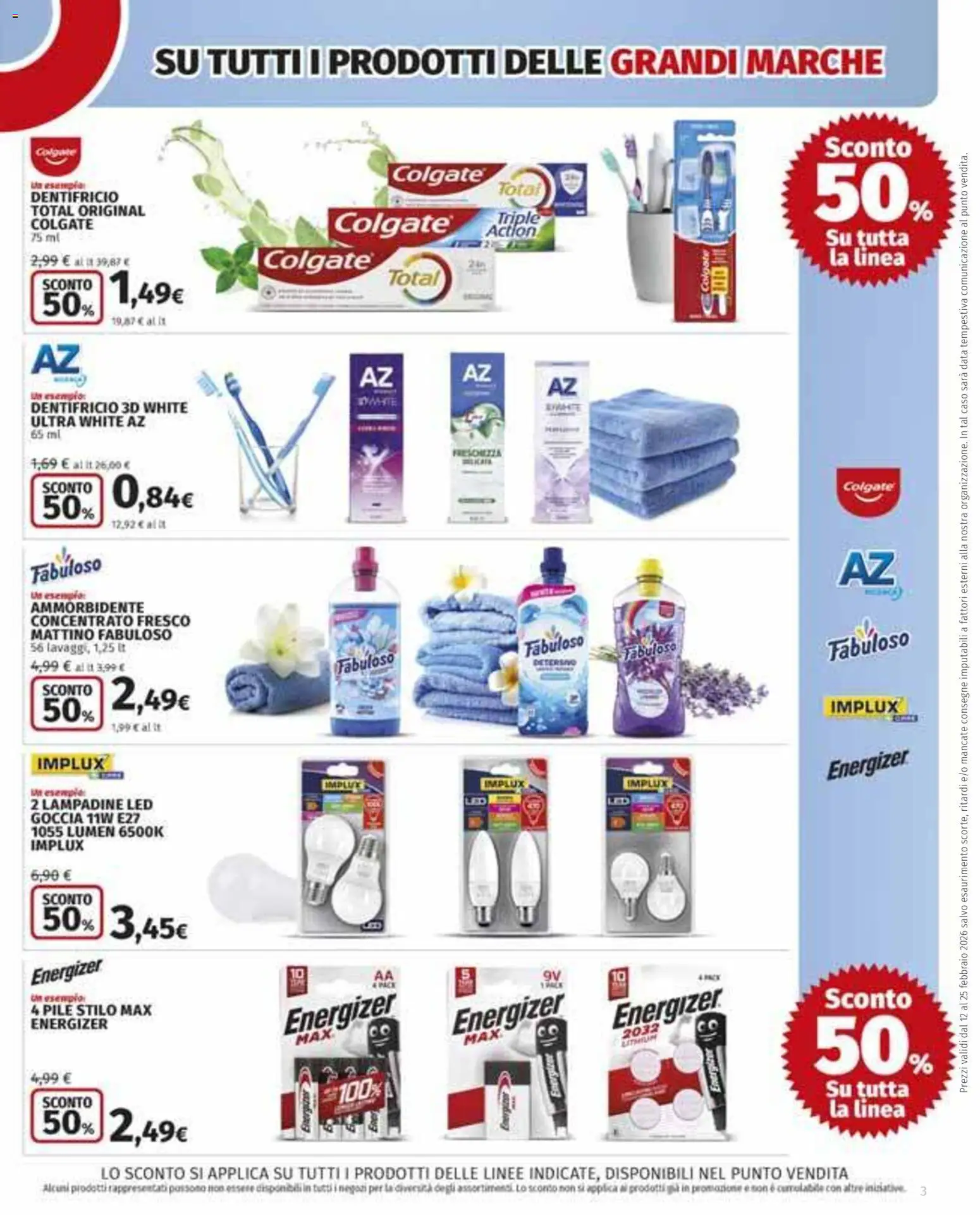 Volantino Ipercoop del 12.02.2026 | Pagina: 3 | Prodotti: Pile, Dentifricio, Ammorbidente, Data