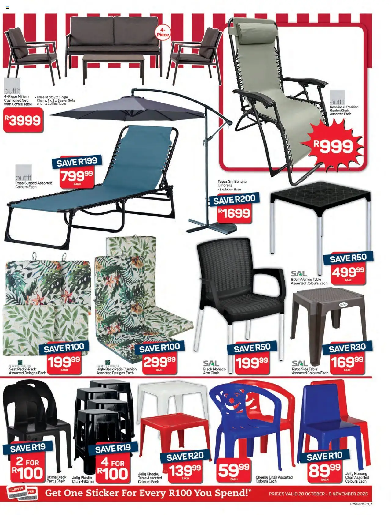 New Pick n Pay catalogue – valid from 20.10.2025 | Page: 7 | Products: Cushion, Umbrella, Chair, Coffee