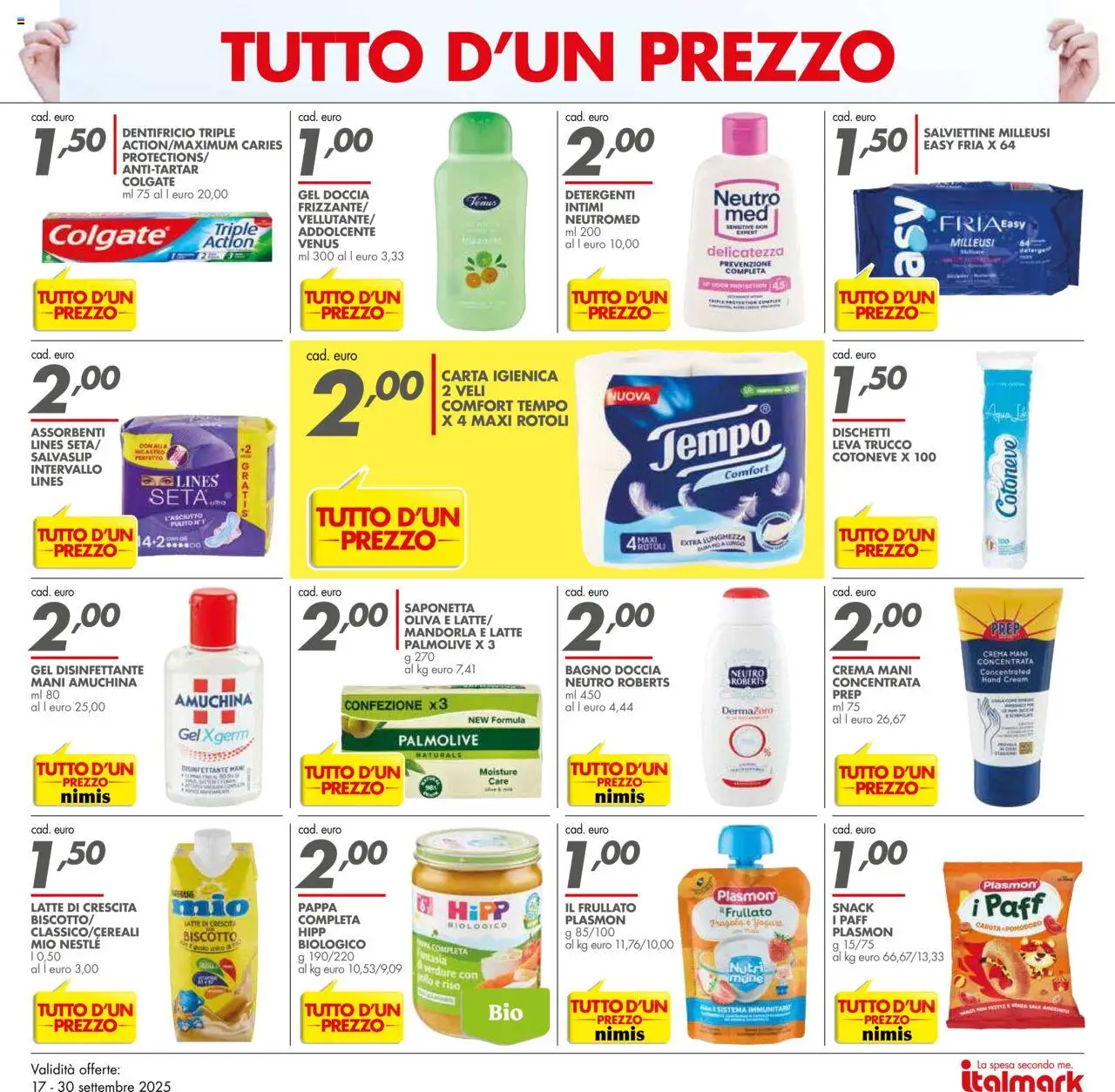 Volantino Italmark del 17.09.2025 | Pagina: 7 | Prodotti: Crema, Pomodoro, Doccia, Trucco